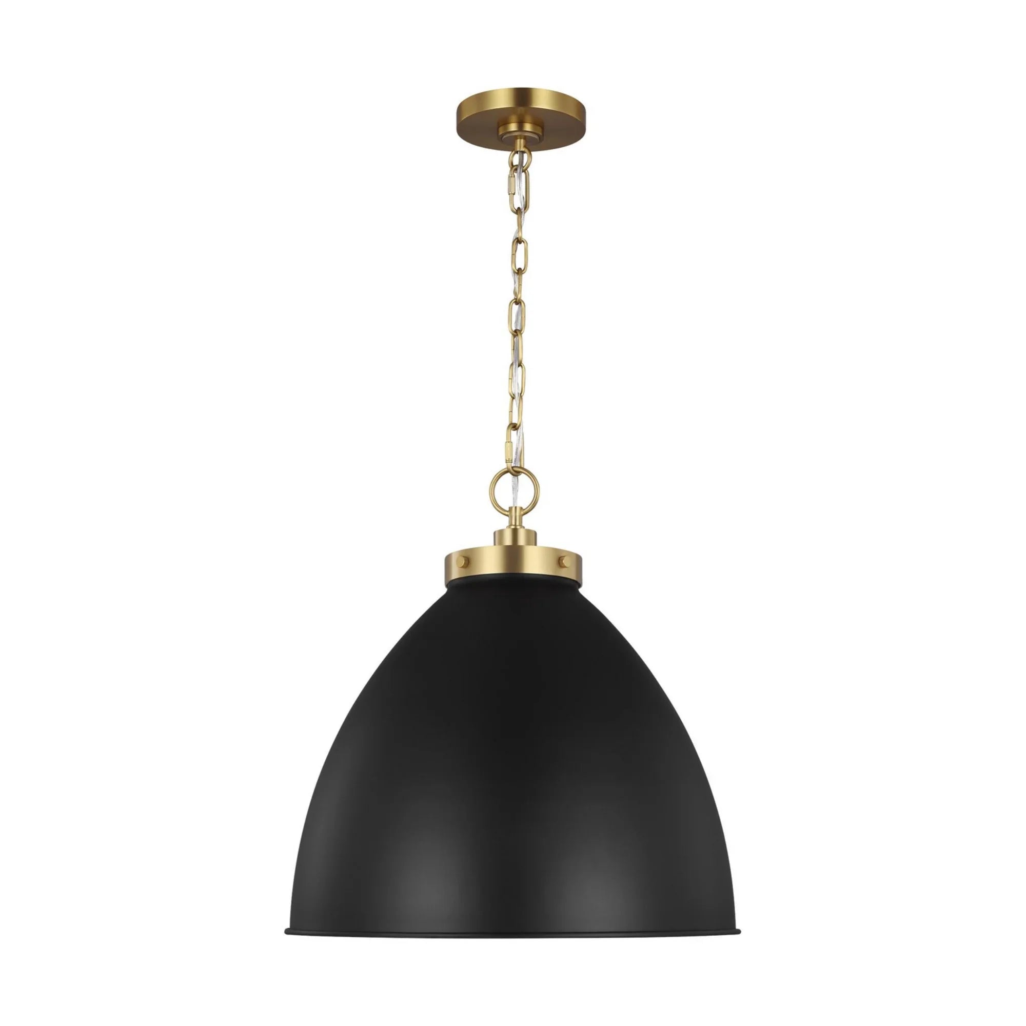 Wellfleet Large Dome Pendant, Midnight Black & Burnished Brass Finish - Bees Lighting