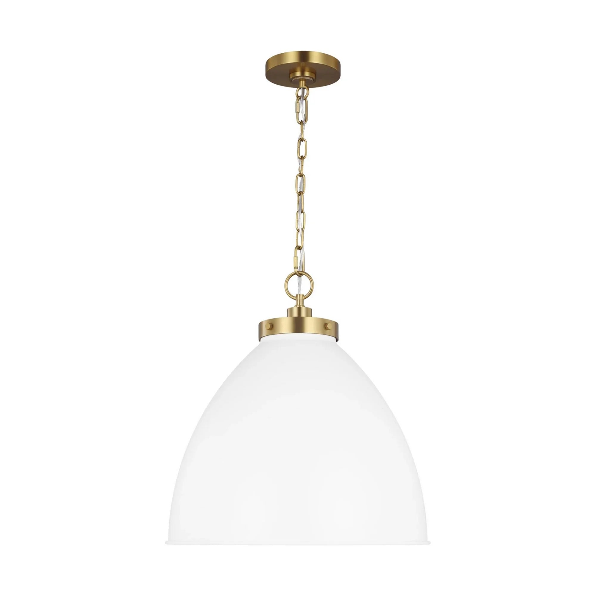 Wellfleet Large Dome Pendant, Matte White & Burnished Brass Finish - Bees Lighting