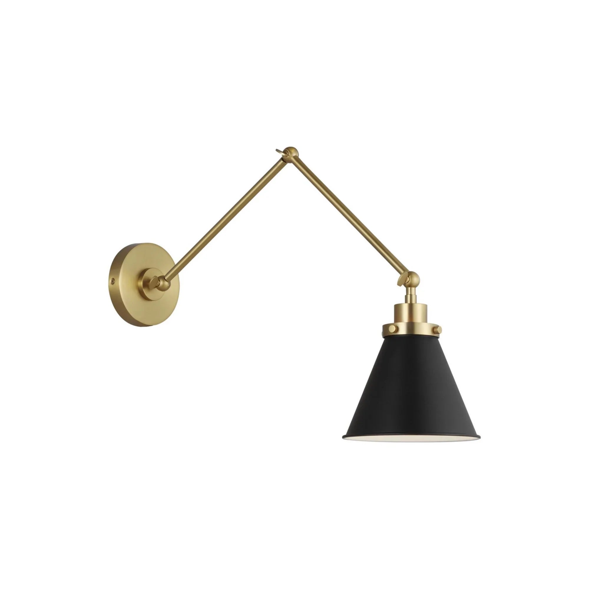 Wellfleet Double Arm Cone Task Sconce, Midnight Black & Burnished Brass Finish - Bees Lighting