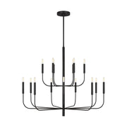 Brianna 49" 15-Light Large 2-Tier Chandelier, Aged Iron Finish - Bees Lighting