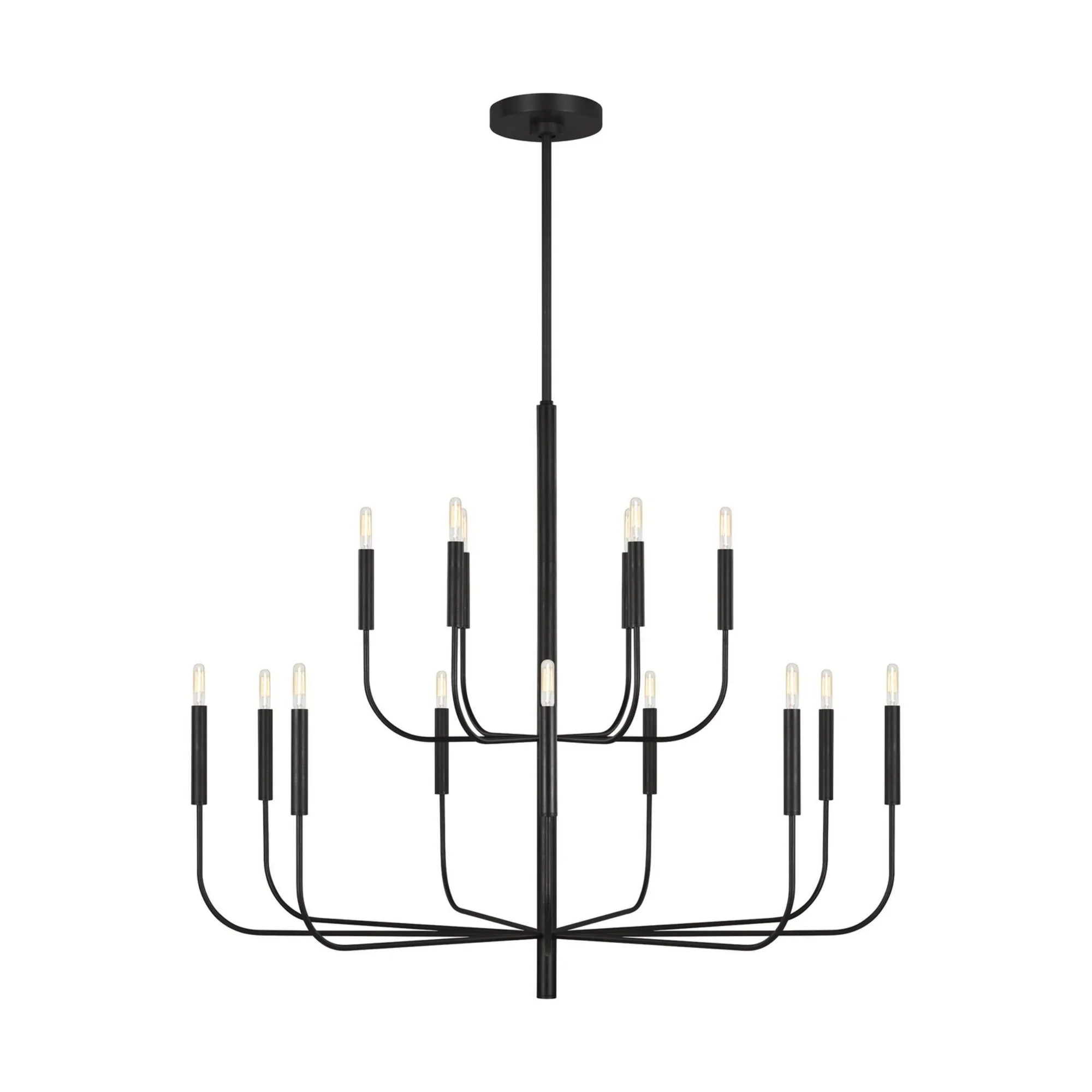Brianna 49" 15-Light Large 2-Tier Chandelier, Aged Iron Finish - Bees Lighting