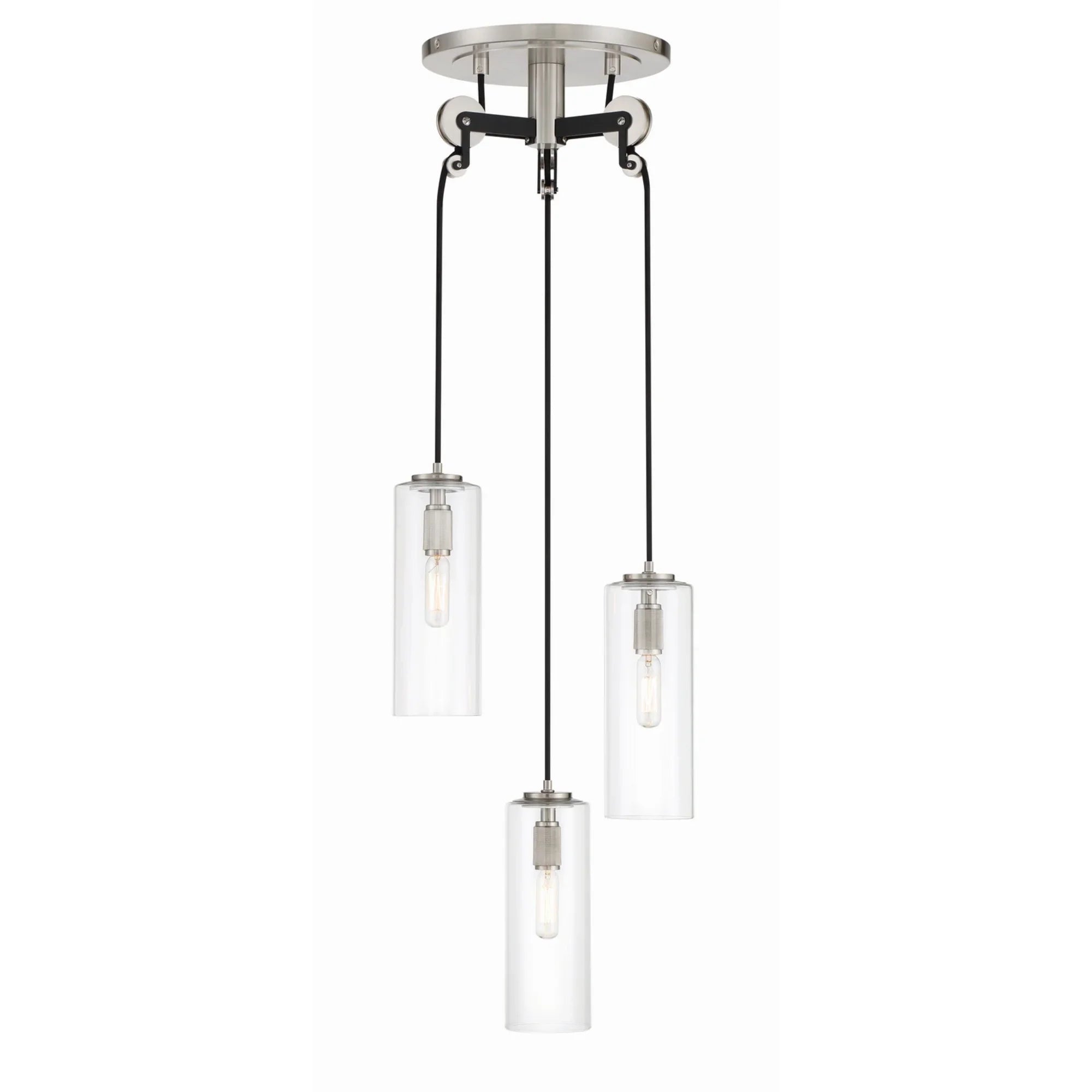 Pullman Junction 12" 3-Light Pendant, Coal & Brushed Nickel Finish - Bees Lighting