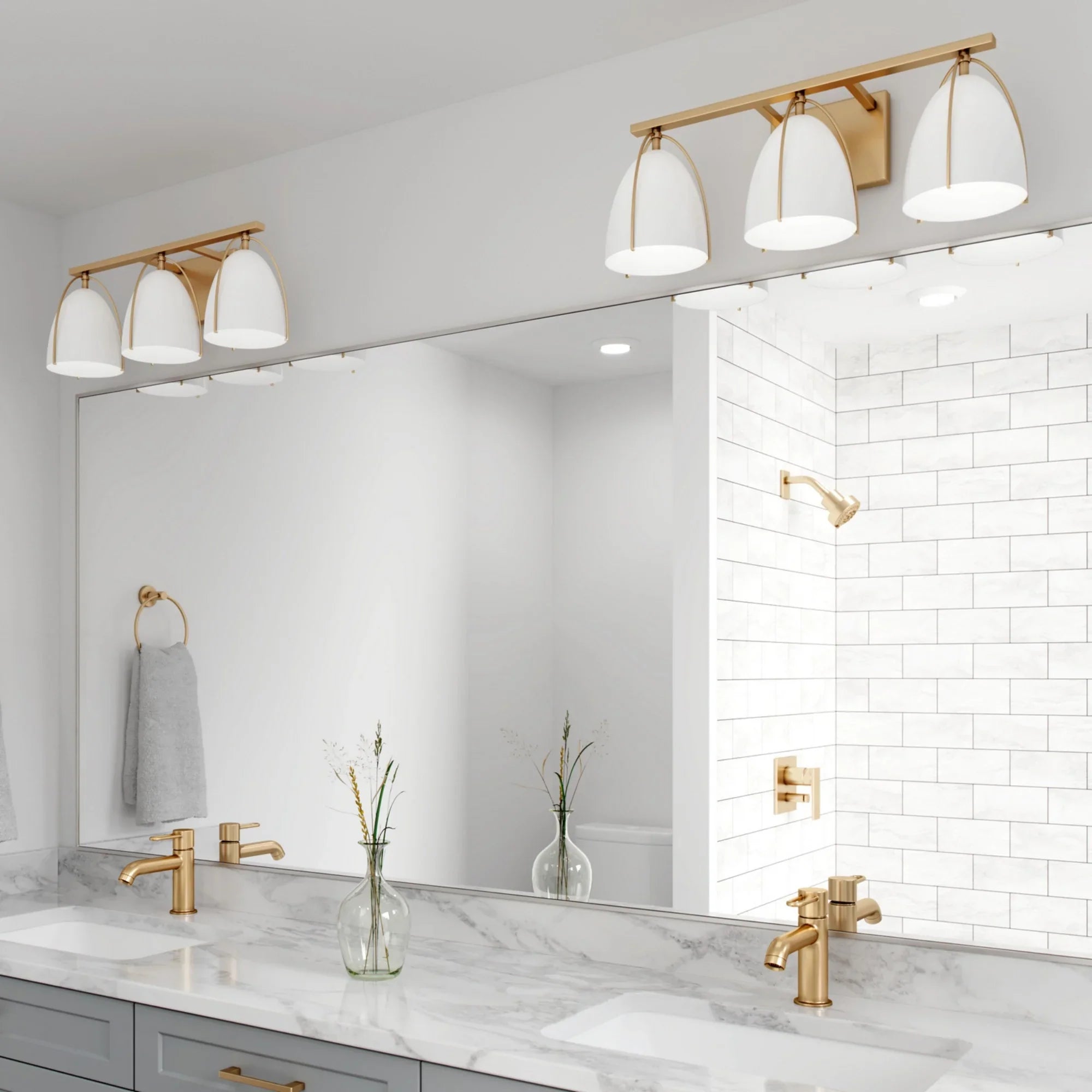 Norman 24" 3-Light Bathroom Vanity, Satin Brass Finish with Matte White Shade - Bees Lighting