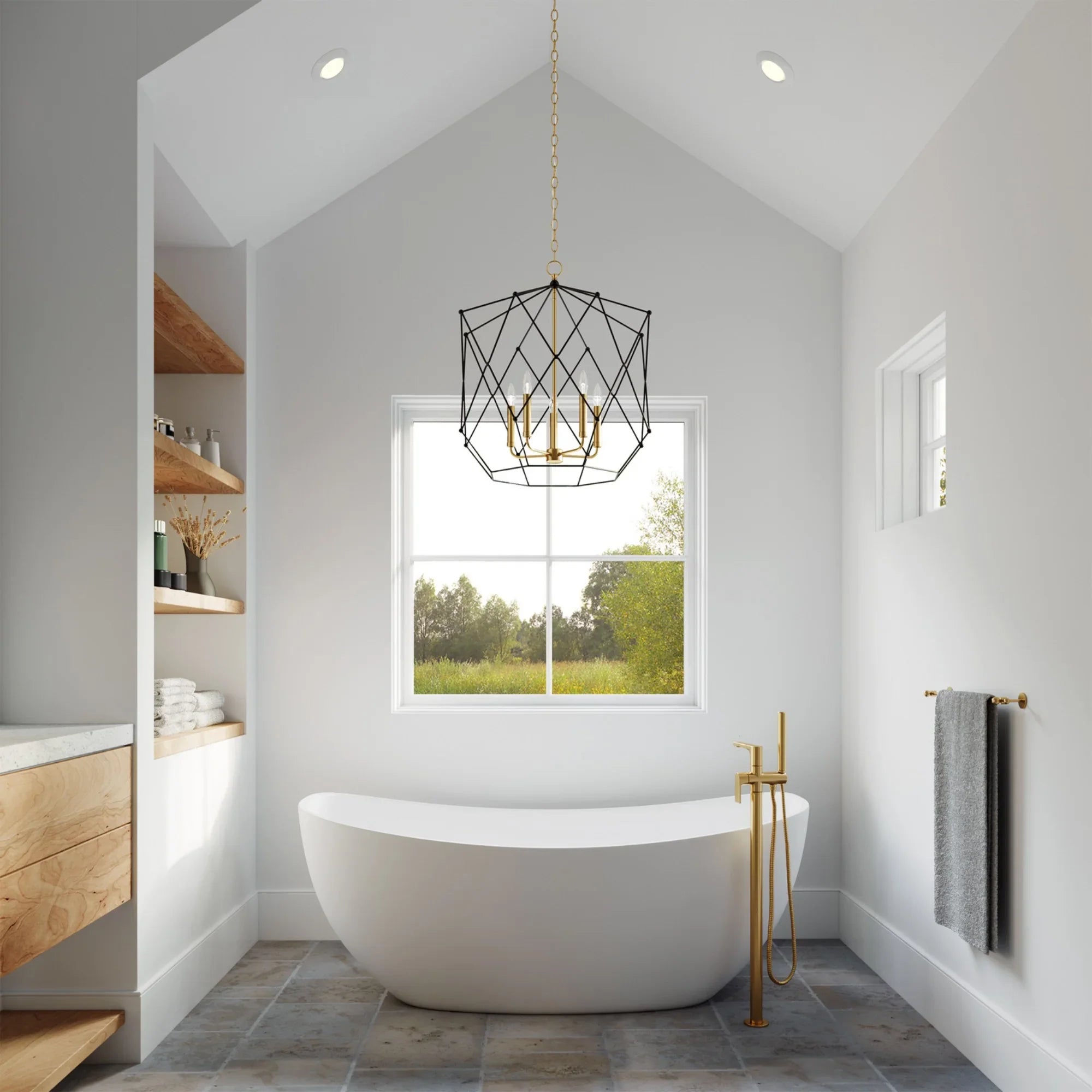 Zarra 23" Large 5-Light Lantern, Satin Brass Finish - Bees Lighting