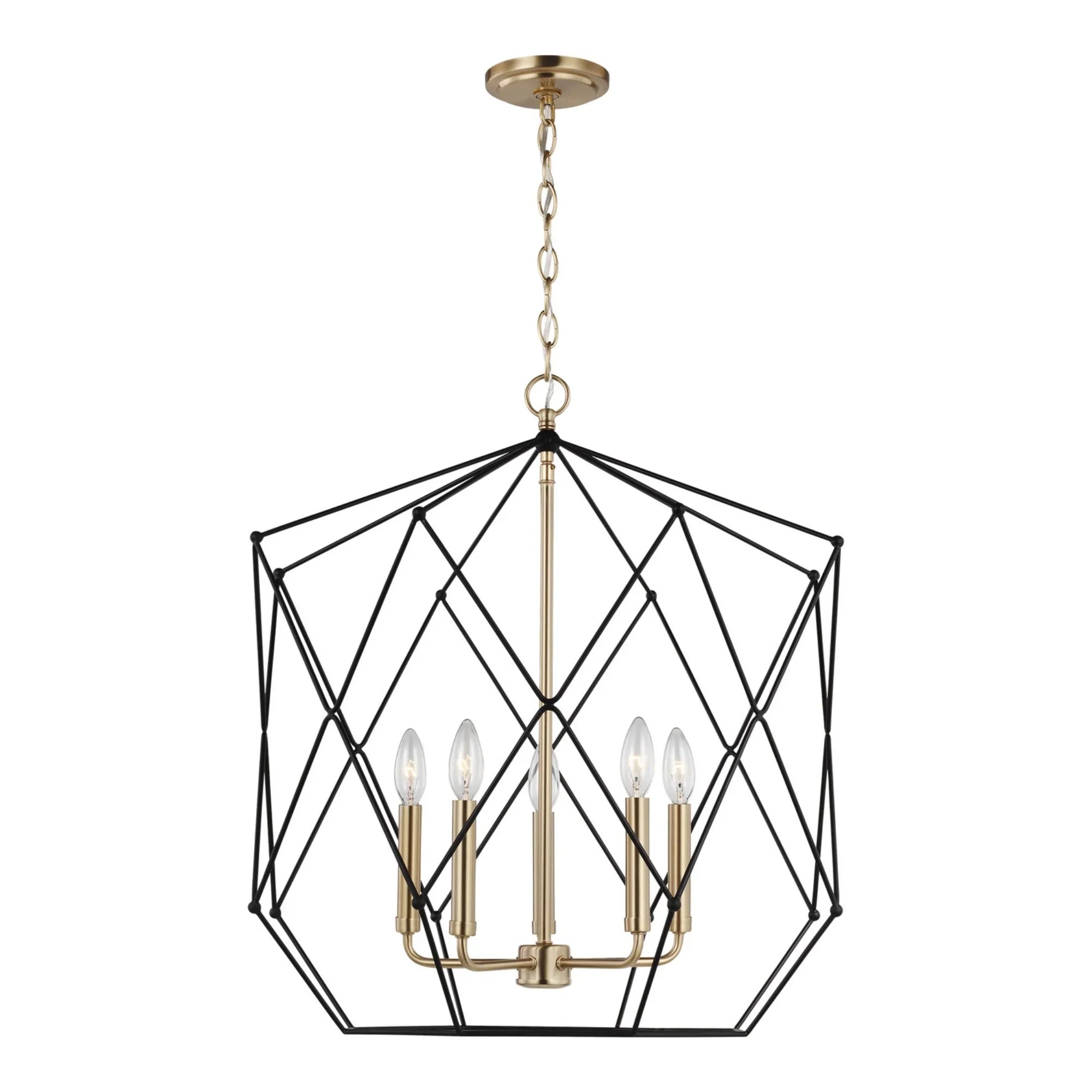 Zarra 23" Large 5-Light Lantern, Satin Brass Finish - Bees Lighting