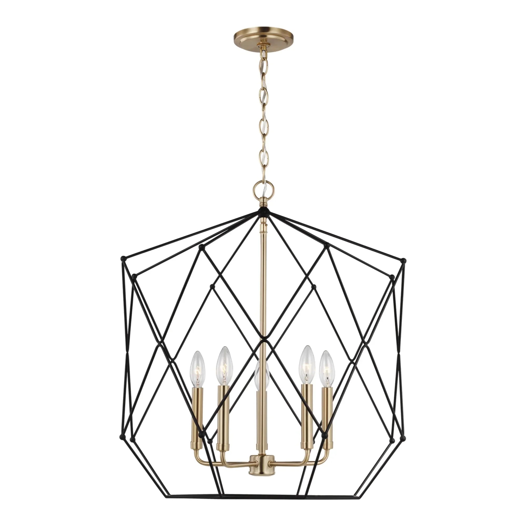 Zarra 23" LED Large 5-Light Lantern, Satin Brass Finish - Bees Lighting