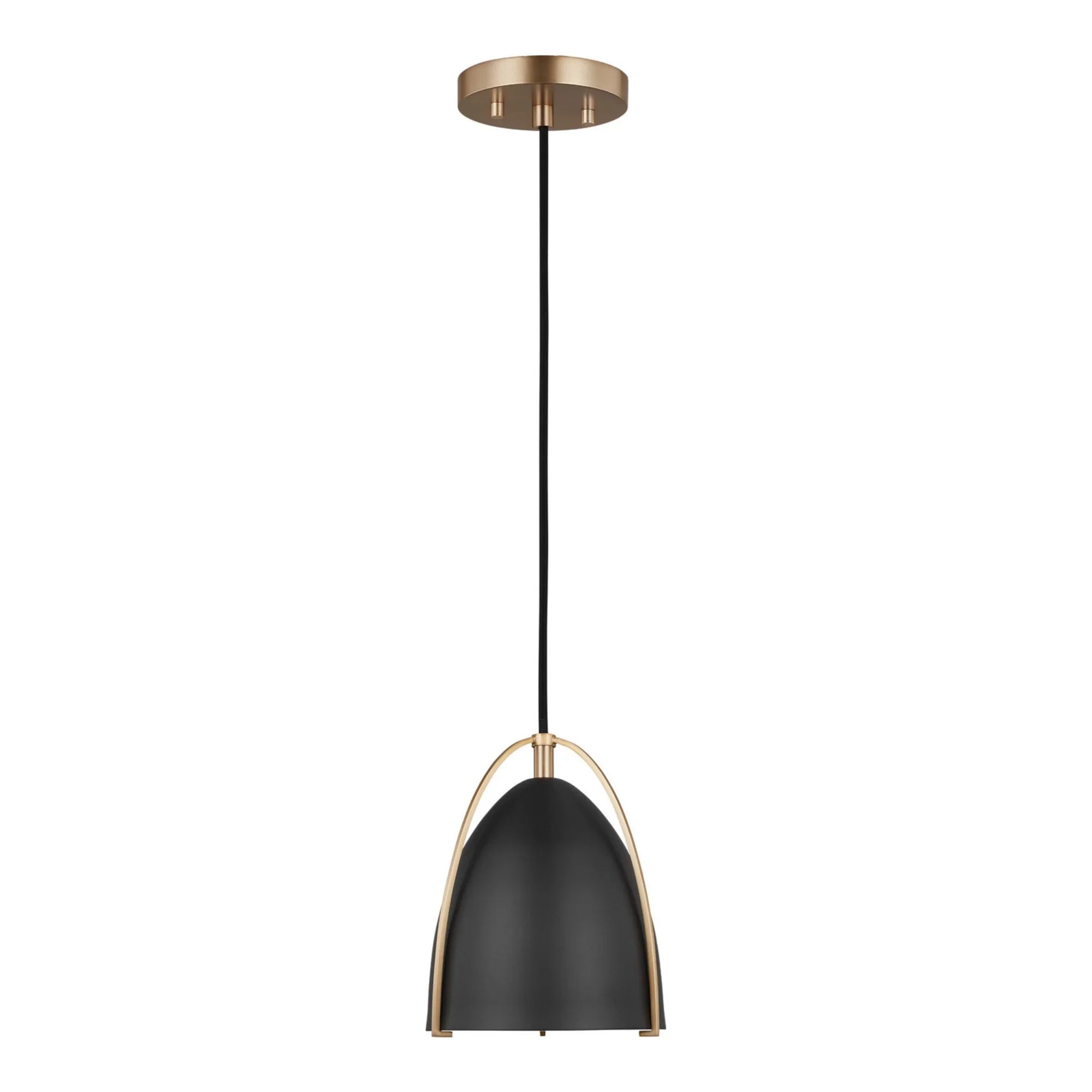 Norman 6" Mini Pendant, Satin Brass Finish with Midnight Black Shade - Bees Lighting