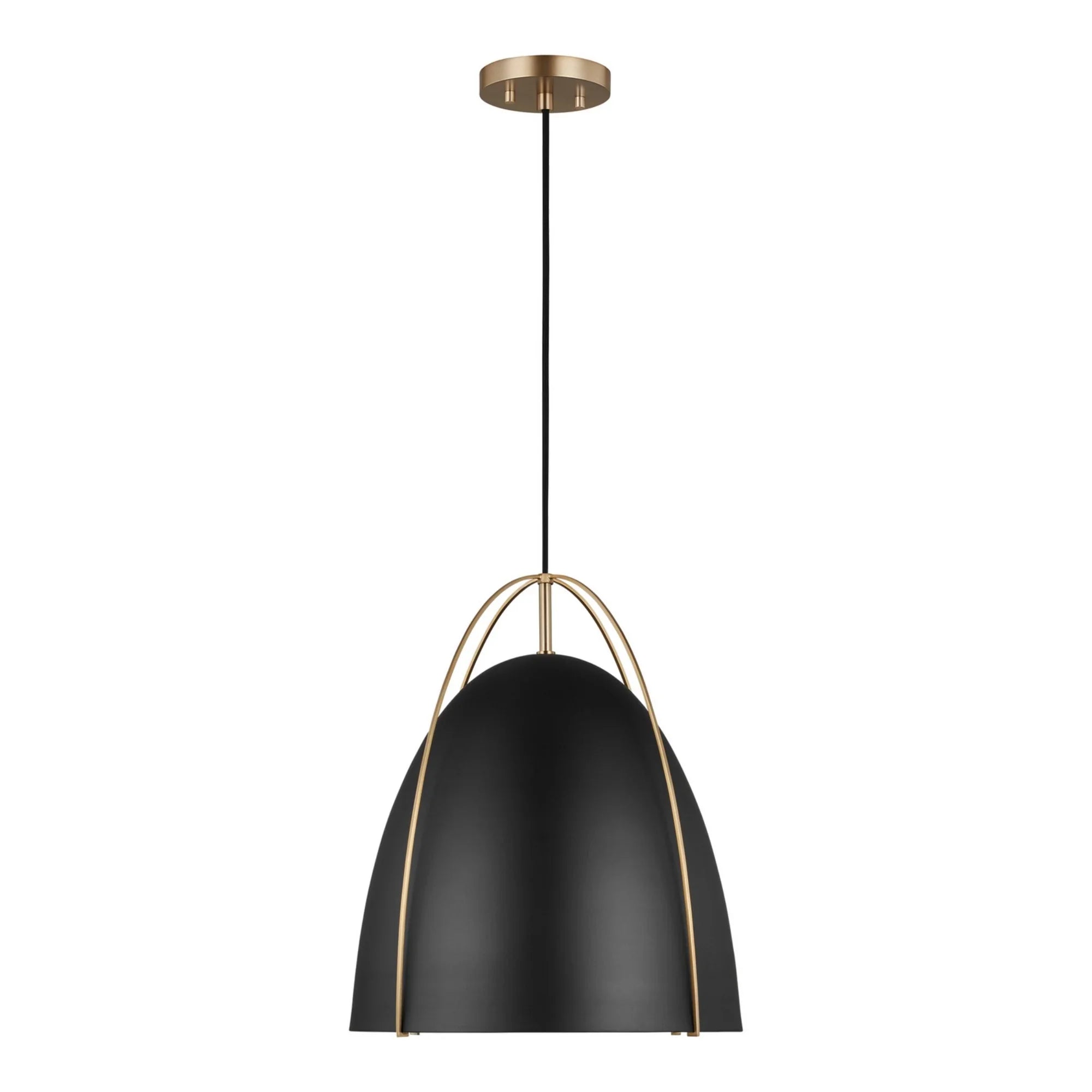 Norman 15" LED Large Pendant, Satin Brass Finish with Midnight Black Shade - Bees Lighting