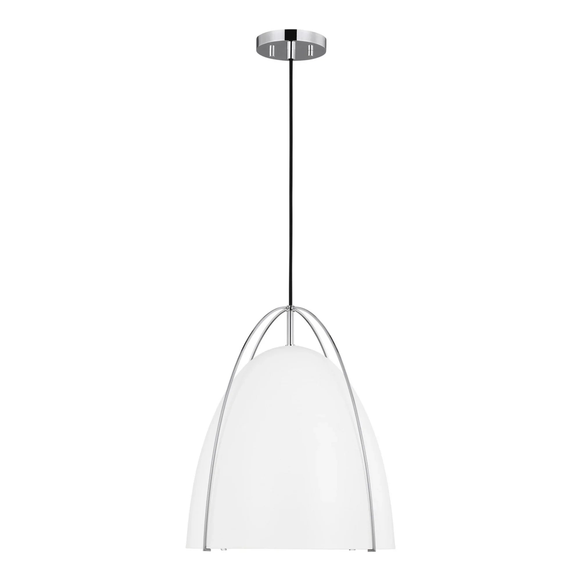 Norman 15" LED Large Pendant, Chrome Finish with Matte White Shade - Bees Lighting
