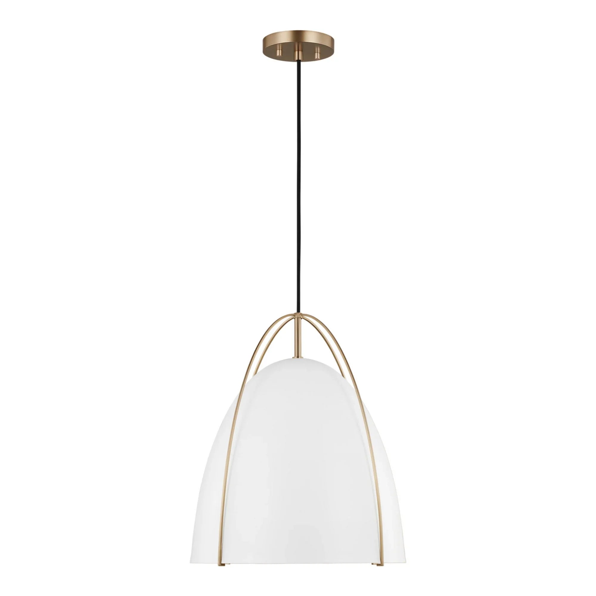 Norman 15" LED Large Pendant, Satin Brass Finish with Matte White Shade - Bees Lighting