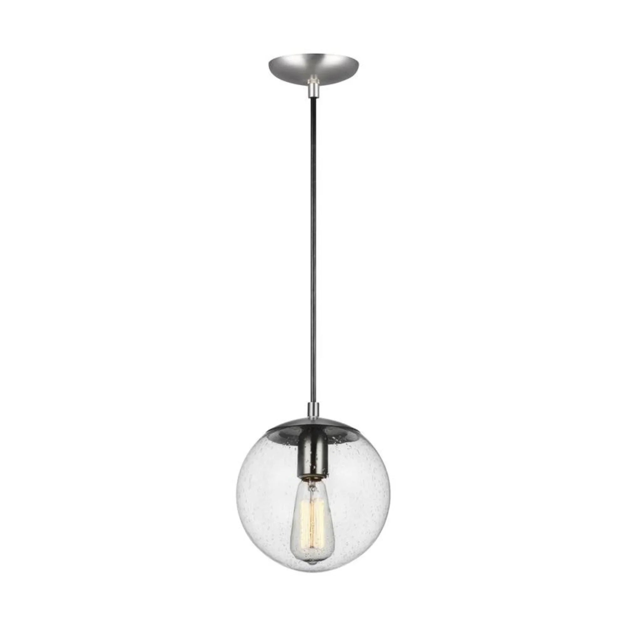 Leo Hanging Globe 8" LED Small Pendant, Satin Aluminum Finish with Clear Seeded Glass - Bees Lighting