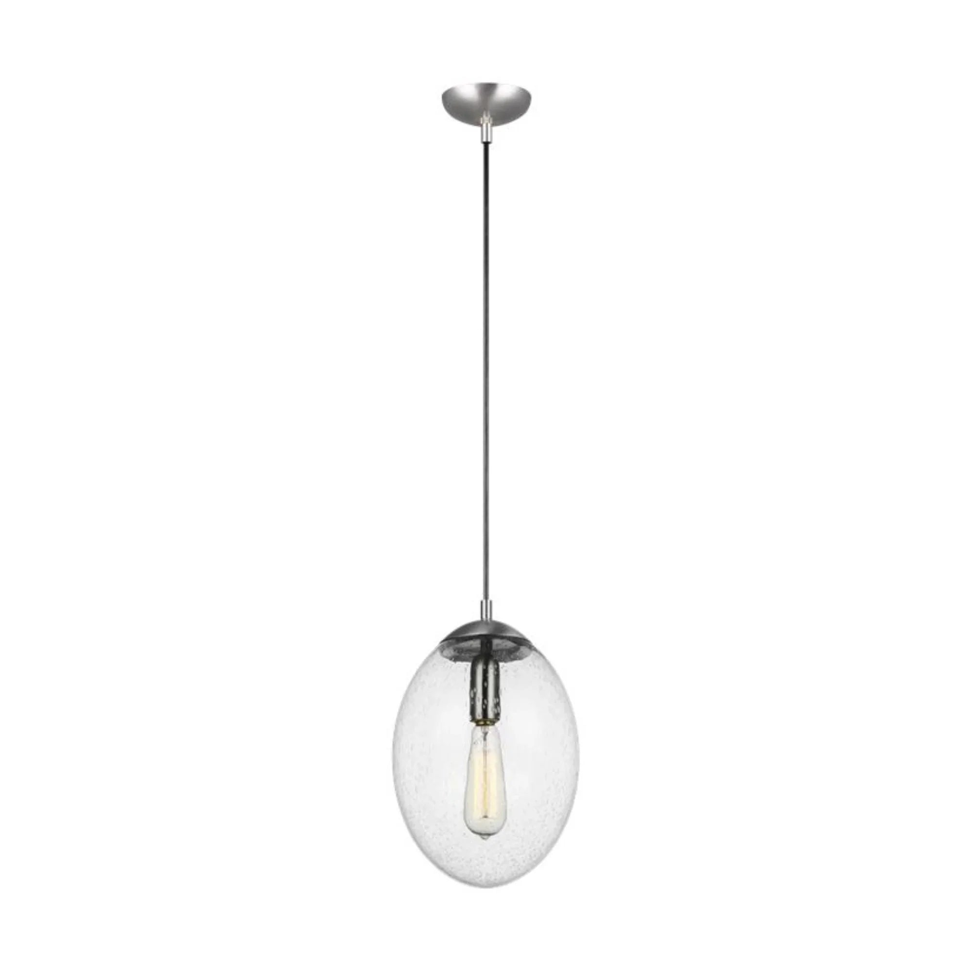 Leo Hanging Globe 10" LED Medium Pendant, Satin Aluminum Finish with Clear Seeded Glass - Bees Lighting