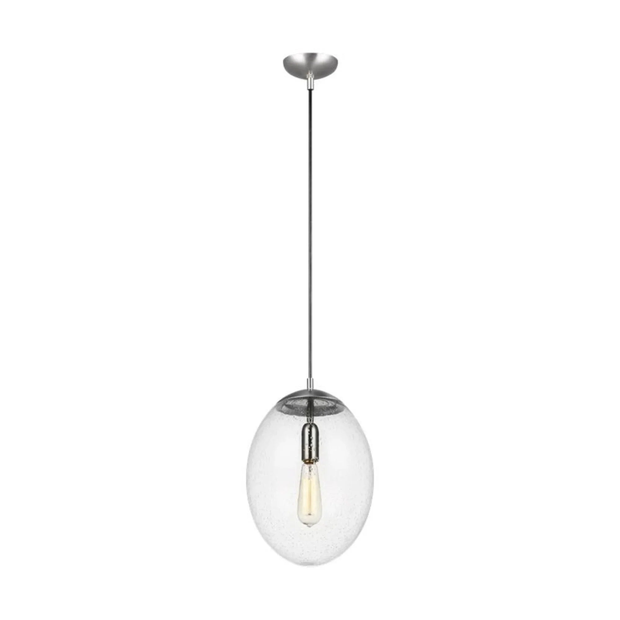Leo Hanging Globe 12" LED Large Pendant, Satin Aluminum Finish with Clear Seeded Glass - Bees Lighting