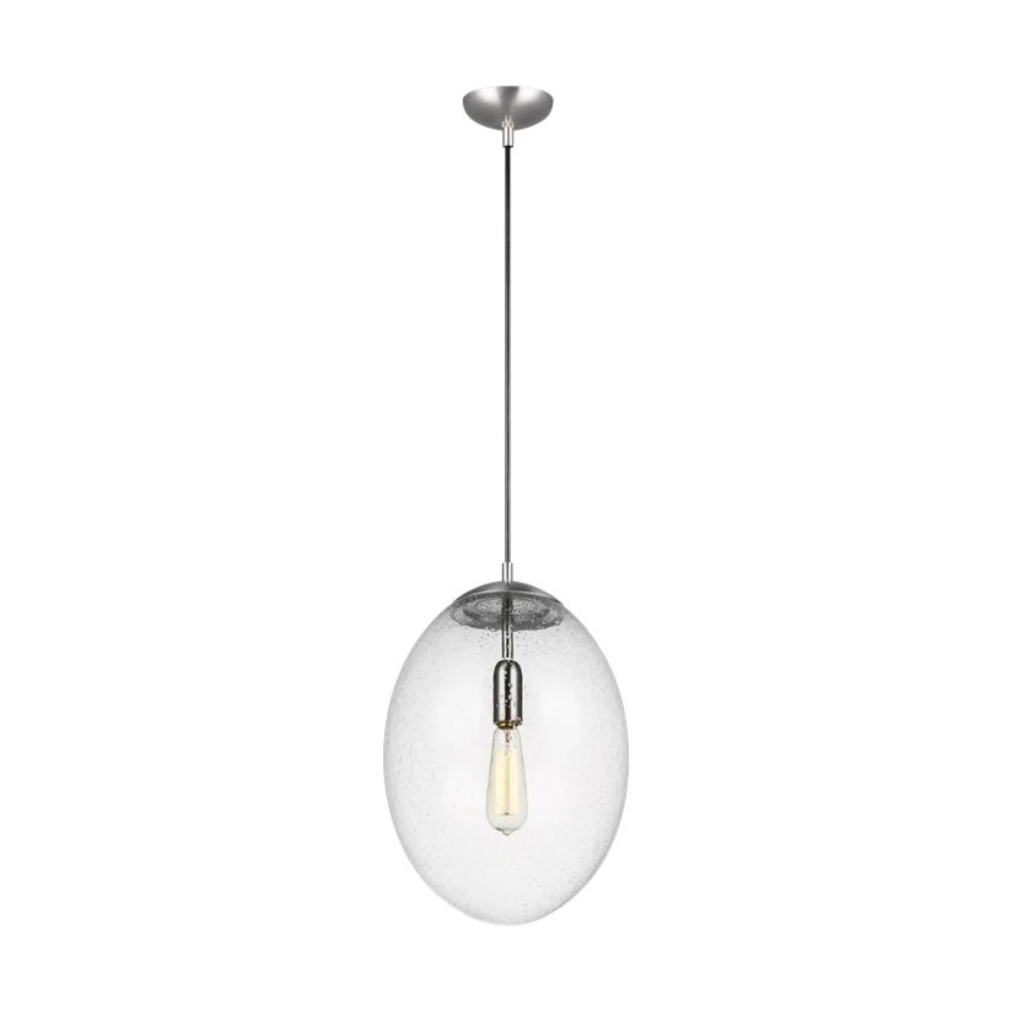 Leo Hanging Globe 14" LED X-Large Pendant, Satin Aluminum Finish with Clear Seeded Glass - Bees Lighting