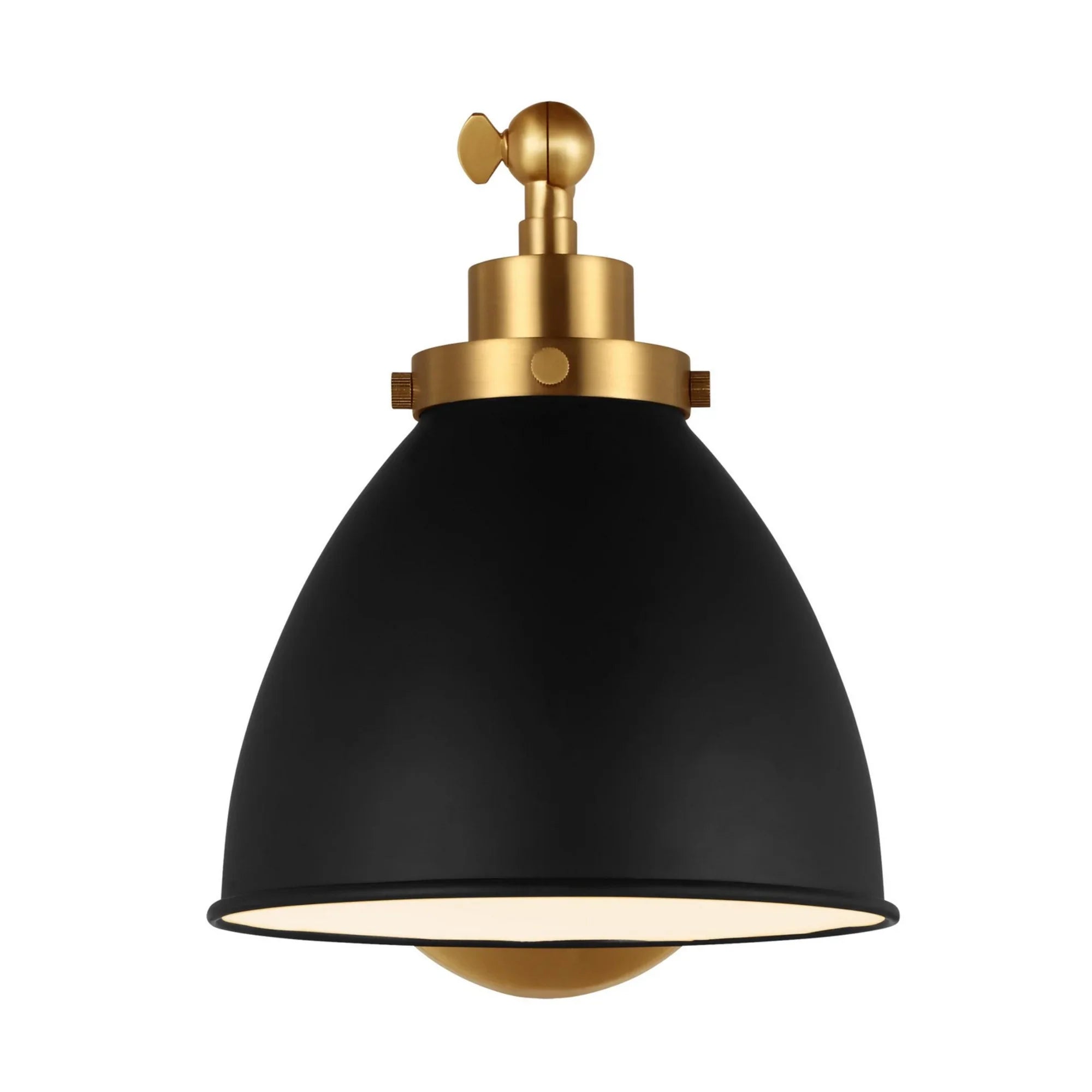 Wellfleet Single Arm Dome Task Sconce, Midnight Black & Burnished Brass Finish - Bees Lighting