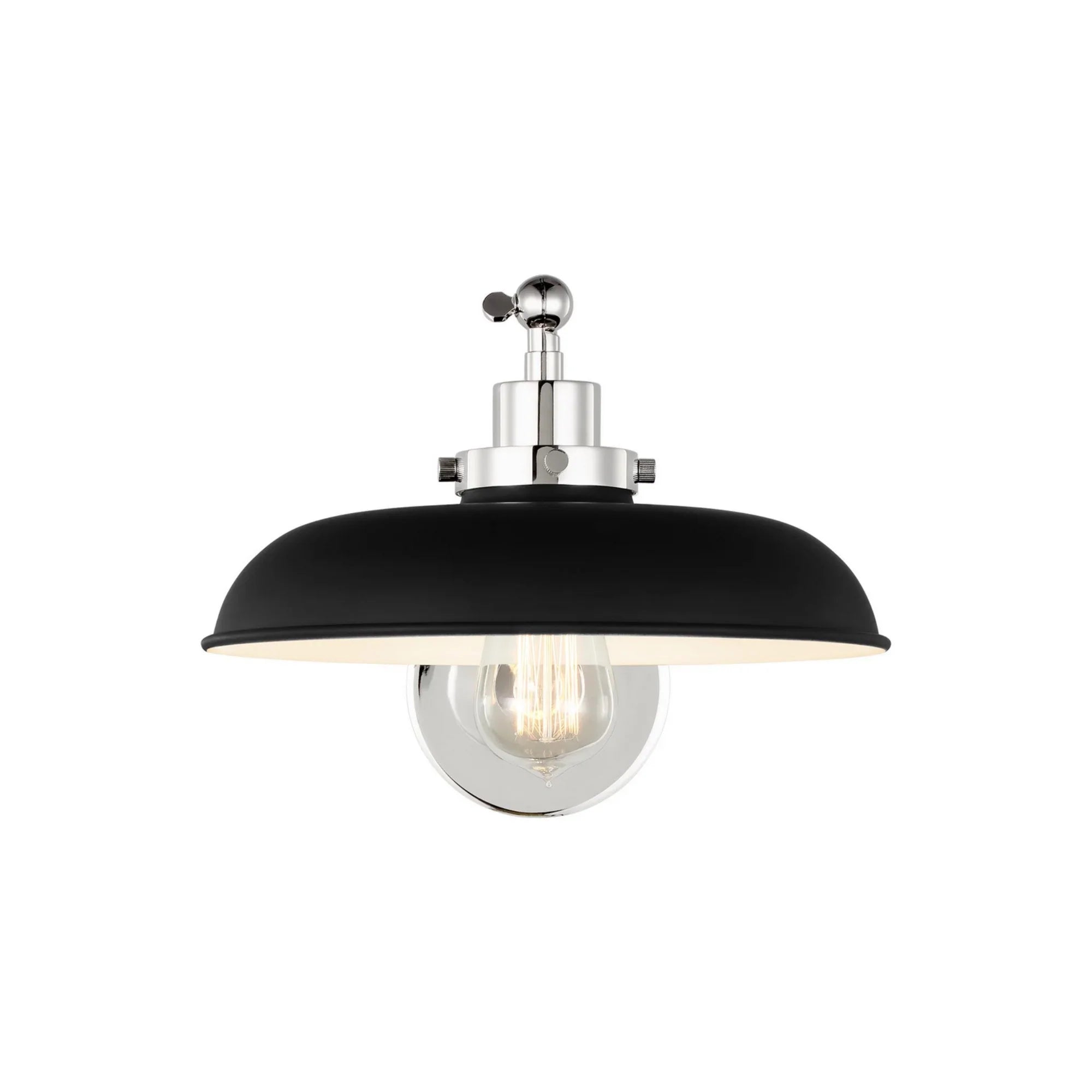 Wellfleet Single Arm Wide Task Sconce, Midnight Black & Polished Nickel Finish - Bees Lighting