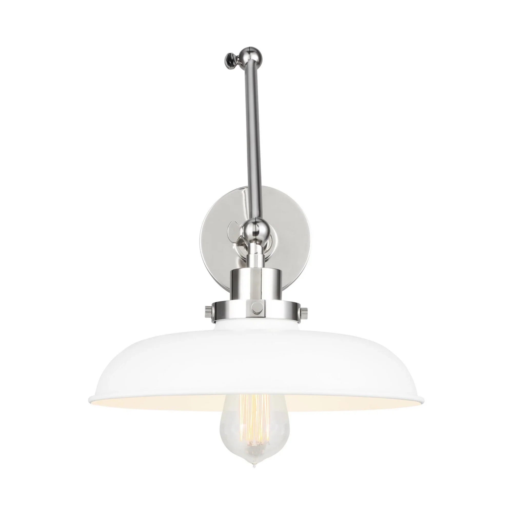 Wellfleet Double Arm Wide Task Sconce, Matte White & Polished Nickel Finish - Bees Lighting