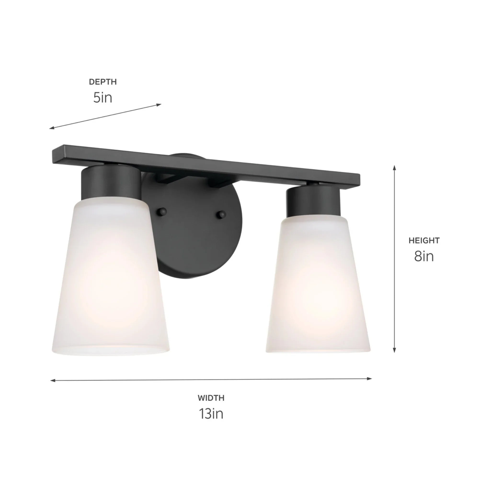 Stamos 13" 2-Light Bath Vanity Light, Black Finish - Bees Lighting