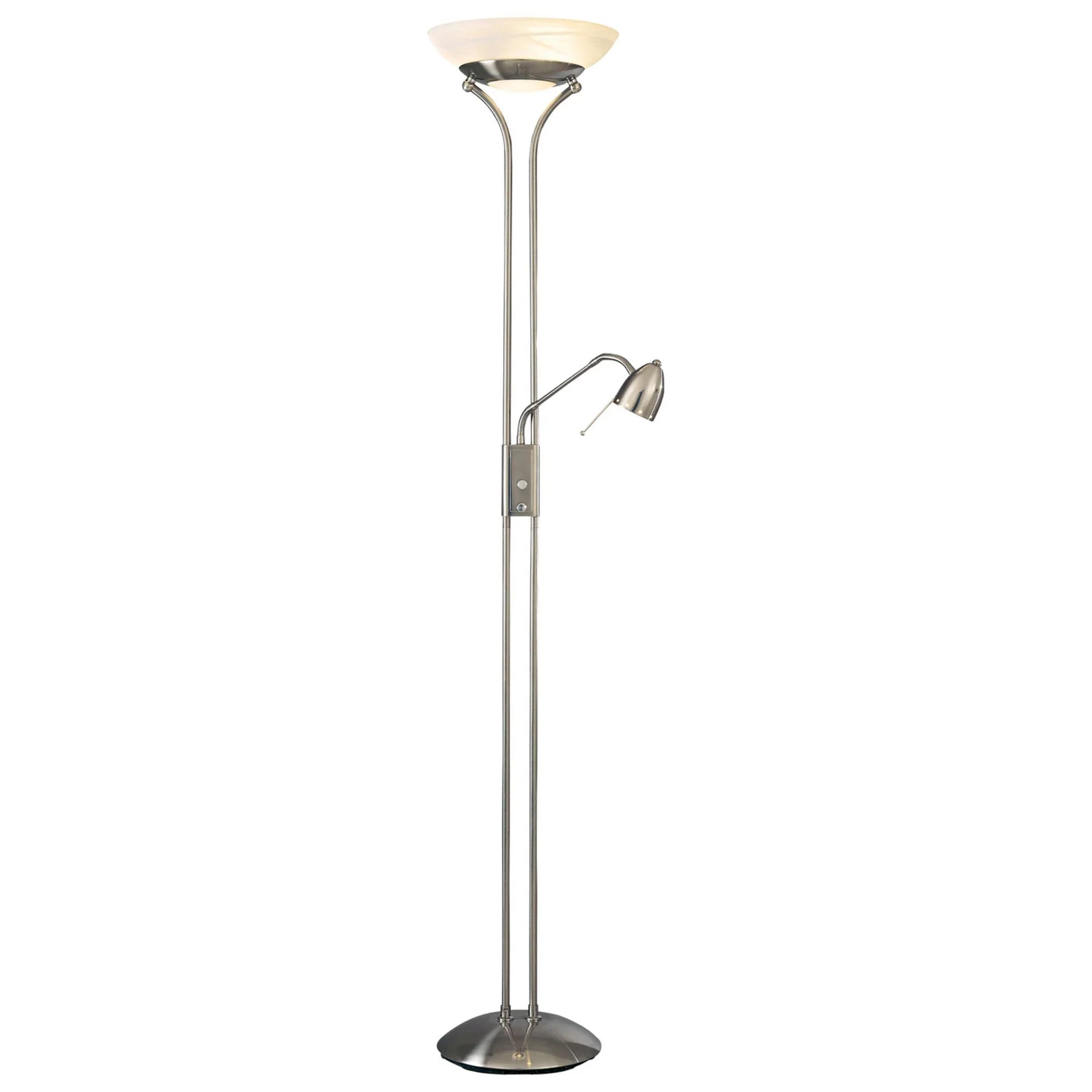 George's Reading Room 73" 2-Light Torchiere Floor Lamp with Reading Lamp, Brushed Nickel Finish - Bees Lighting