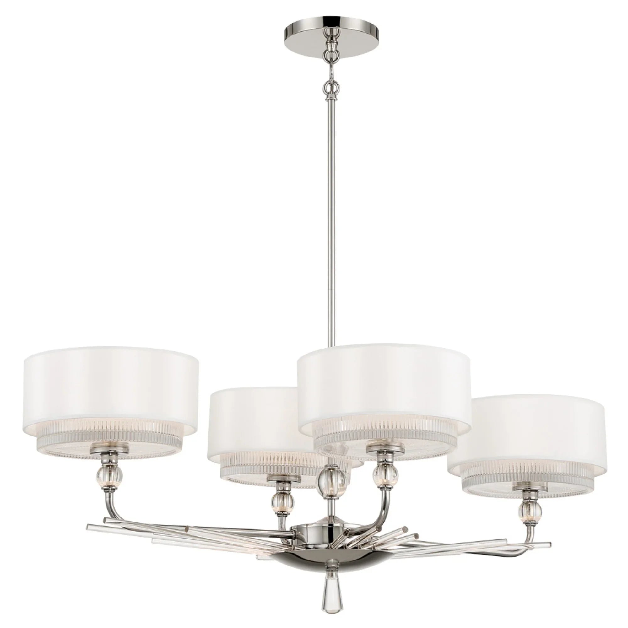 Sutton 38" 4-Light Island Light, Polished Nickel Finish with White Silk Shade - Bees Lighting