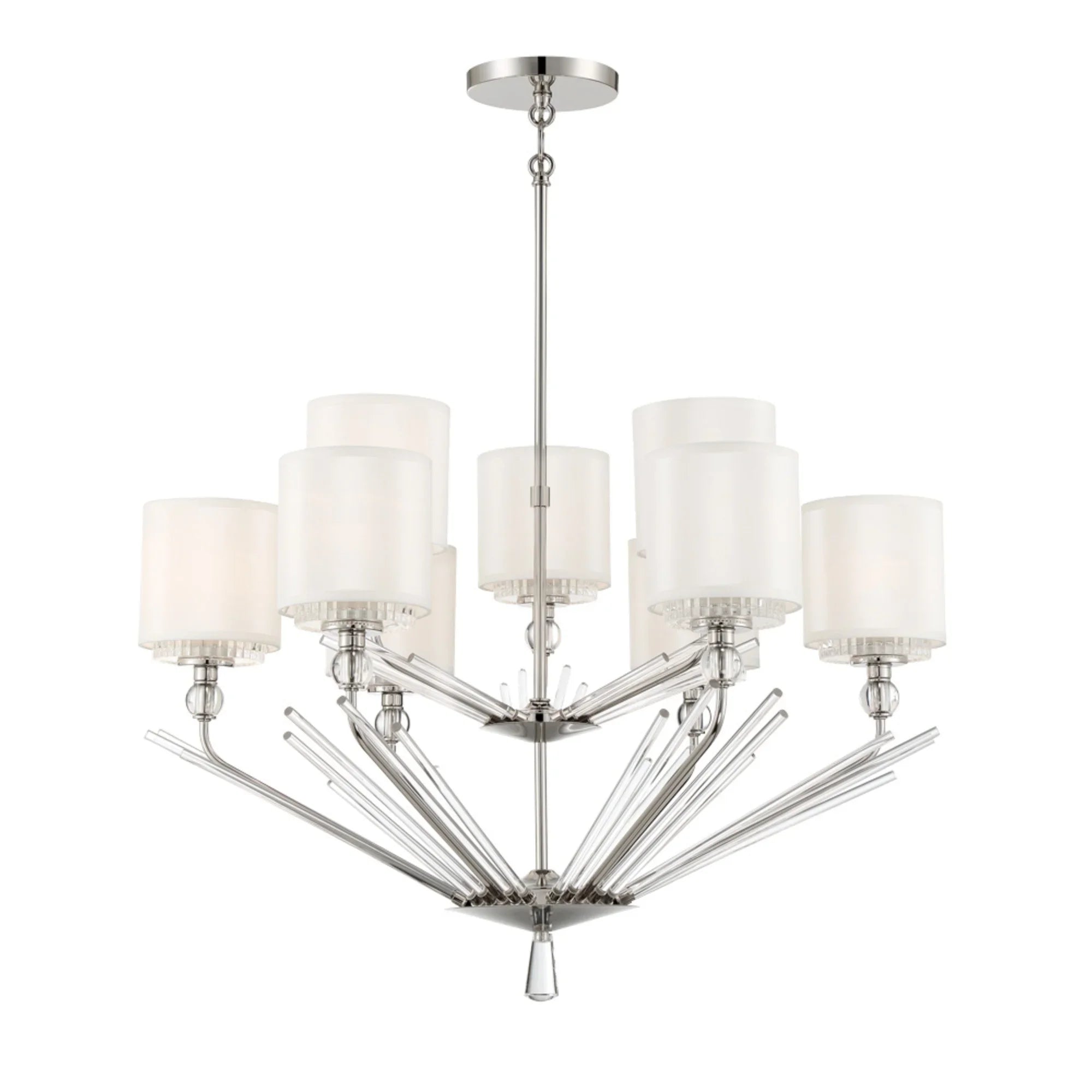 Sutton 32" 9-Light Chandelier, Polished Nickel Finish with White Silk Shade - Bees Lighting