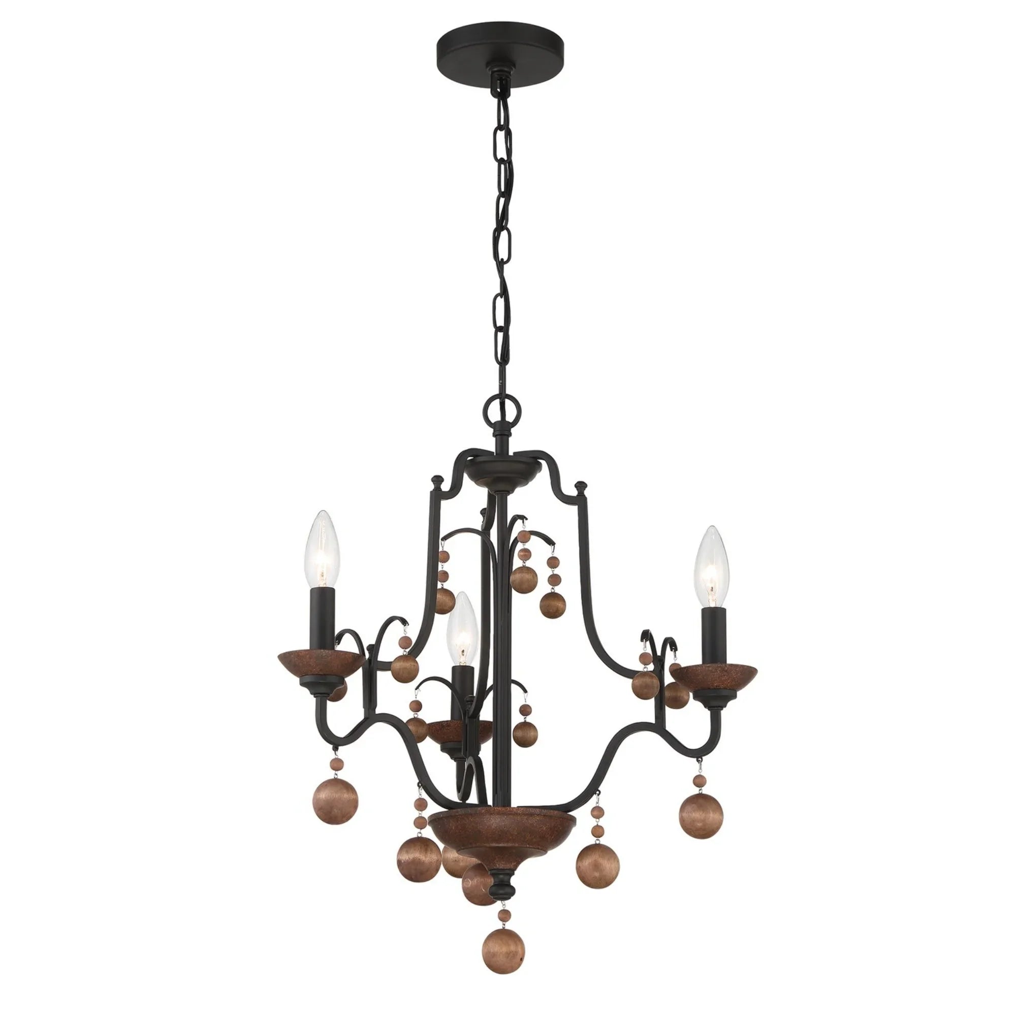Colonial Charm 21" 3-Light Chandelier, Old World Bronze & Walnut Accents - Bees Lighting