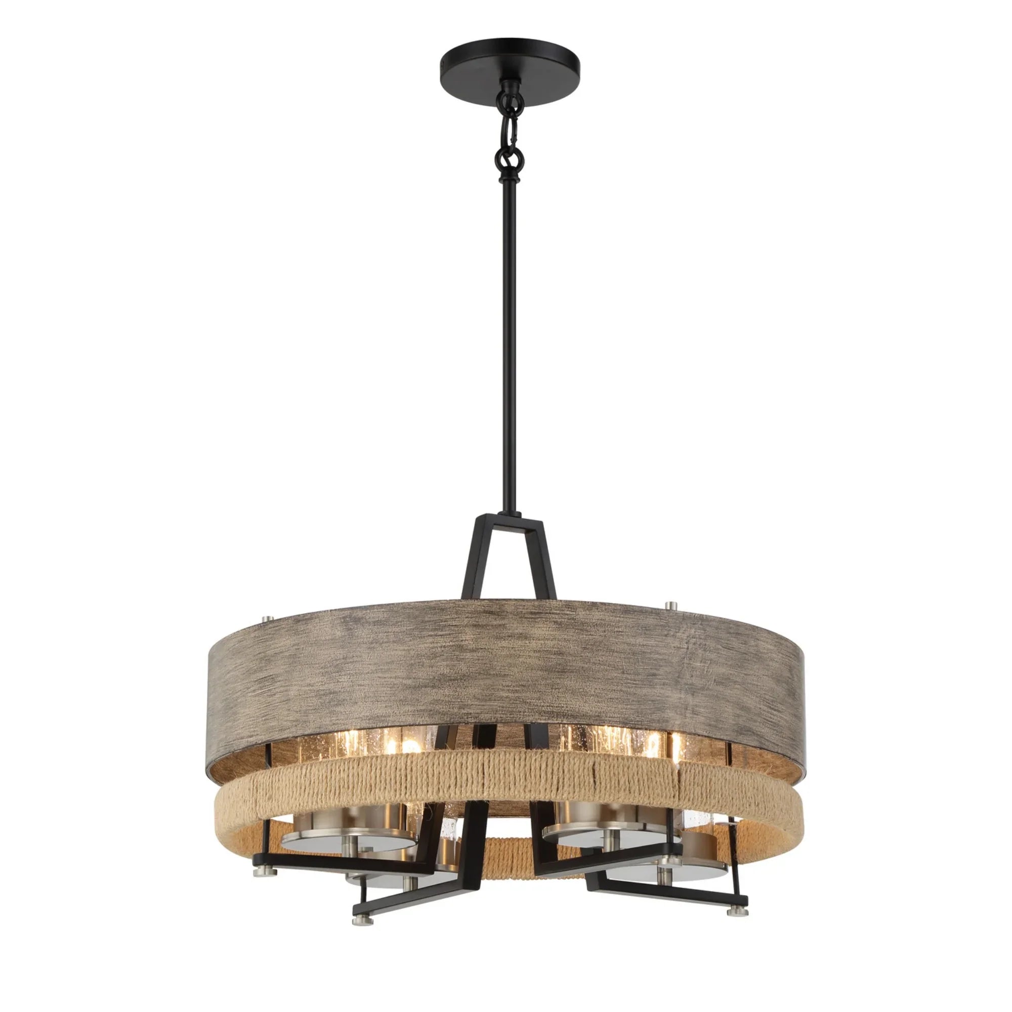Silver Creek 20" 4-Light Pendant, Stone Grey, Coal & Brushed Nickel Finish - Bees Lighting