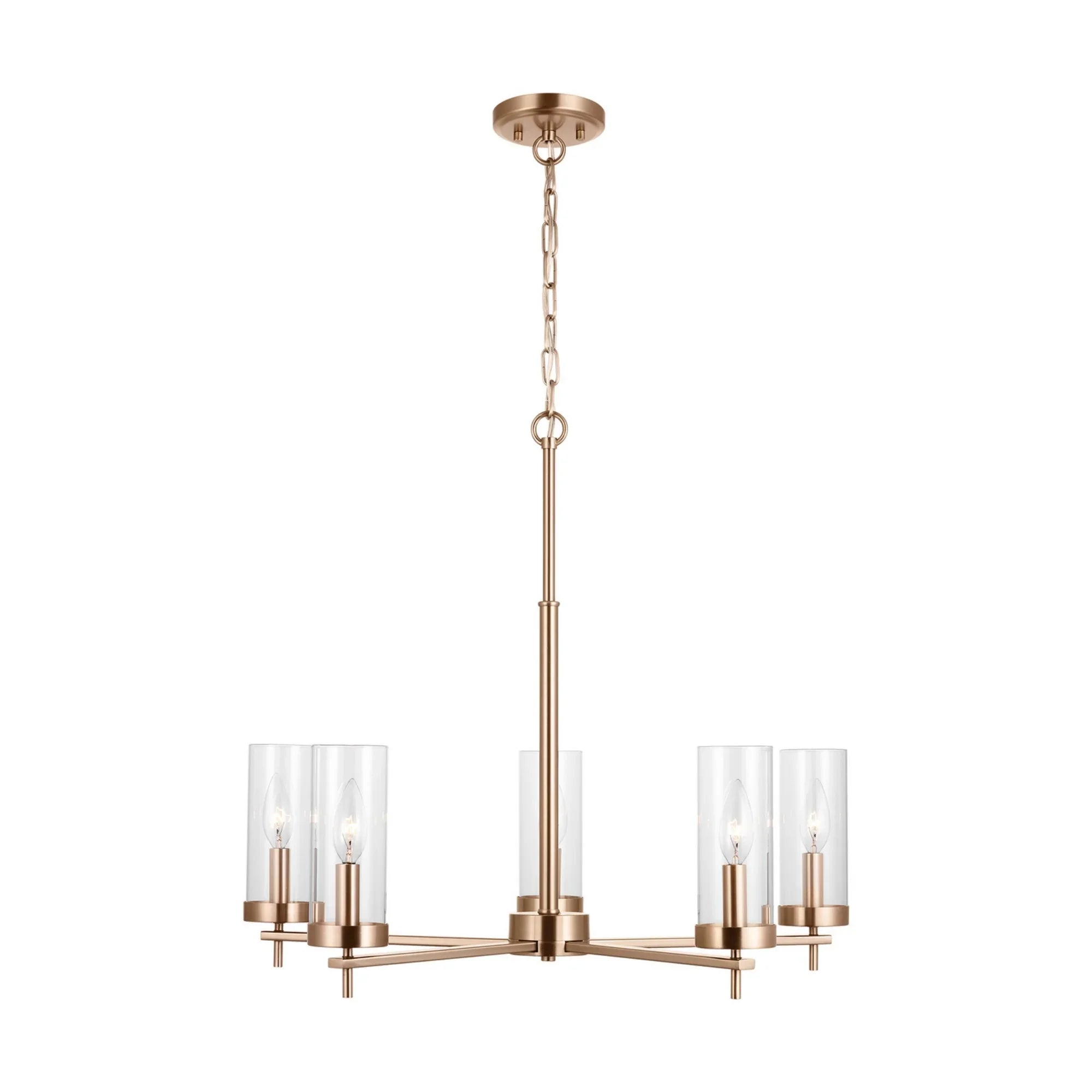 Zire 26" 5-Light LED Chandelier, Satin Brass Finish - Bees Lighting