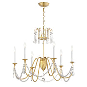 Plumette 28" 6-Light Chandelier, Gold Leaf Finish, W/ Crystal - Bees Lighting