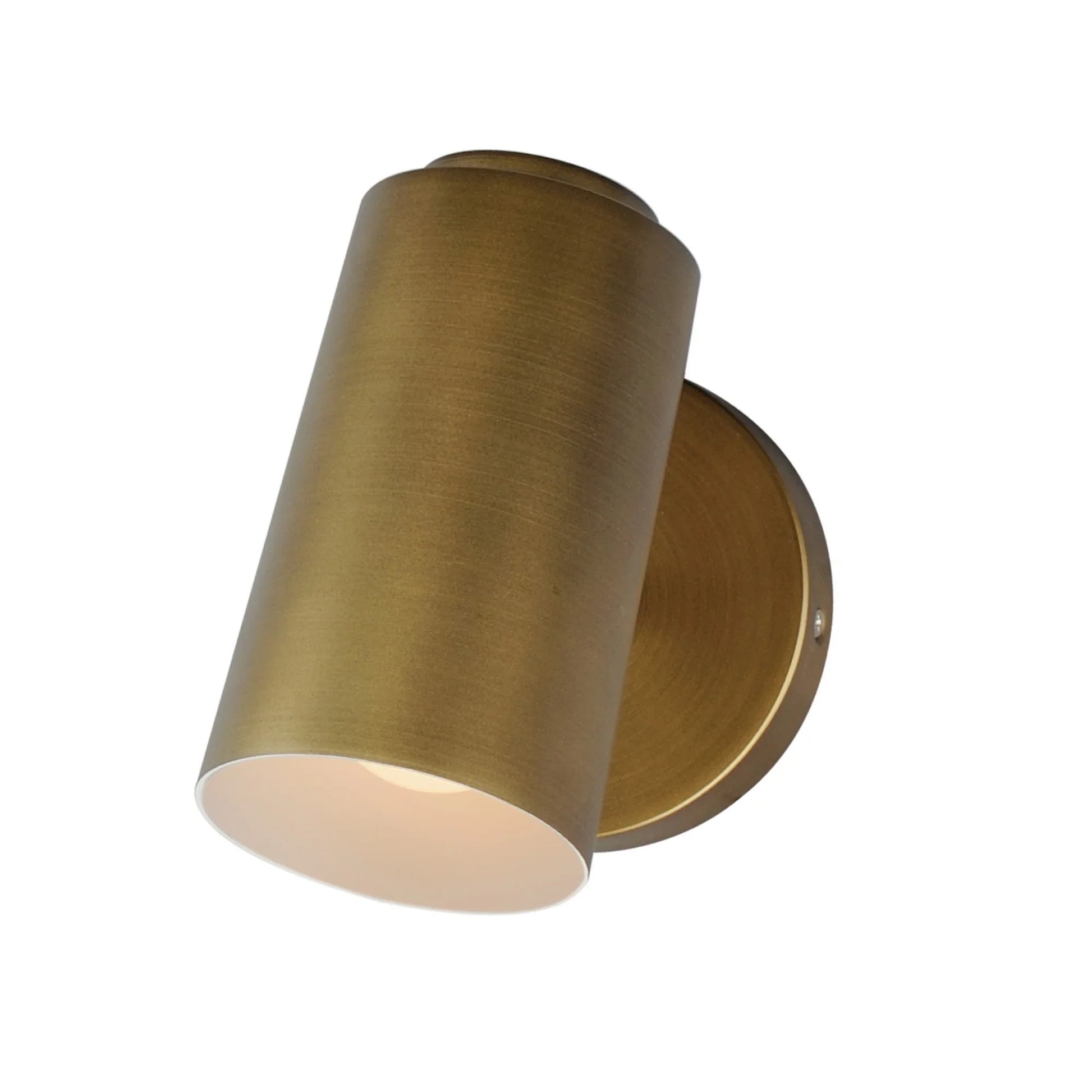 Spot Light 7" LED Outdoor Wall Sconce, Natural Aged Brass Finish, Cylinder - Bees Lighting