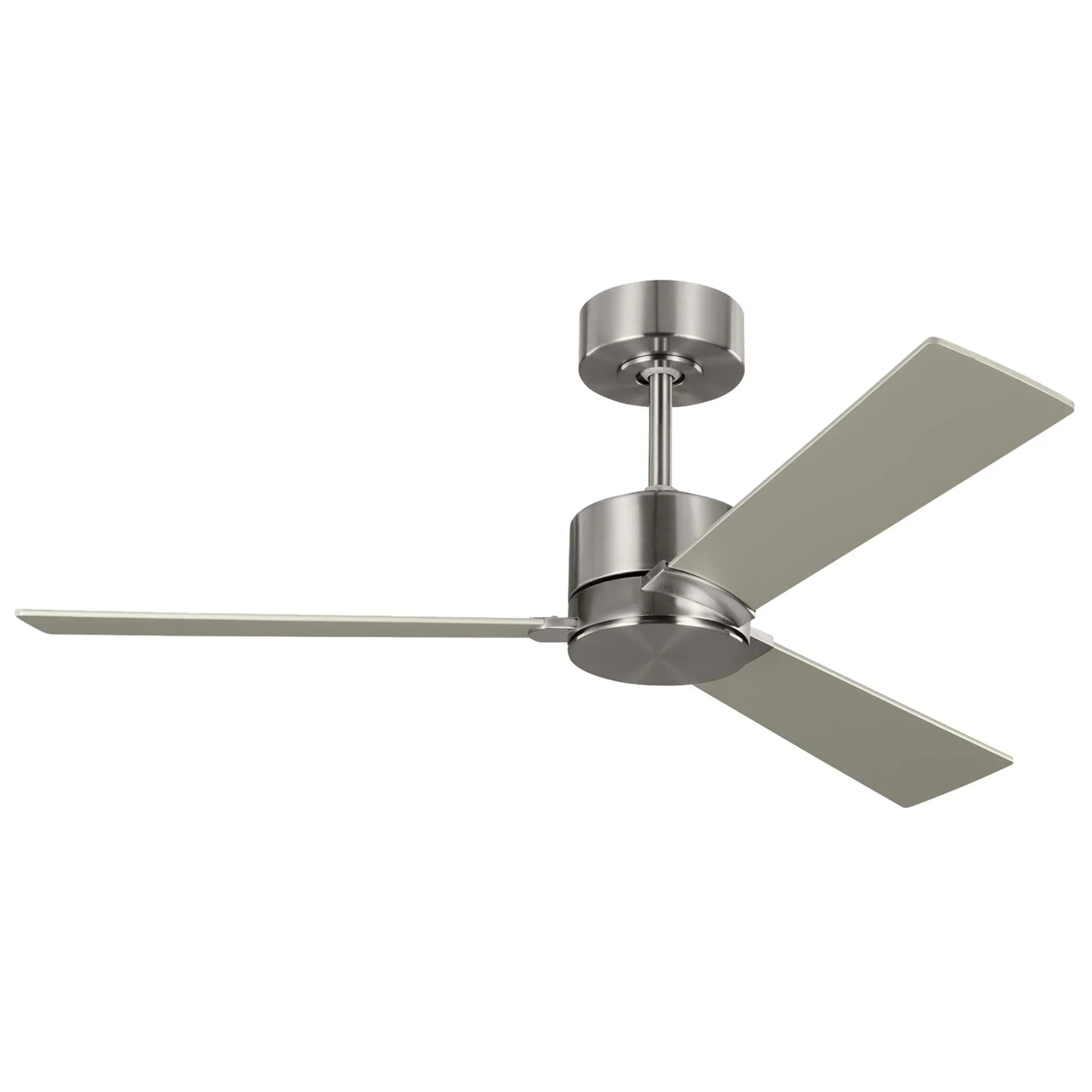 Rozzen 44 Inch Brushed Steel Ceiling Fan with Remote, Reversible Silver and Walnut Blades - Bees Lighting