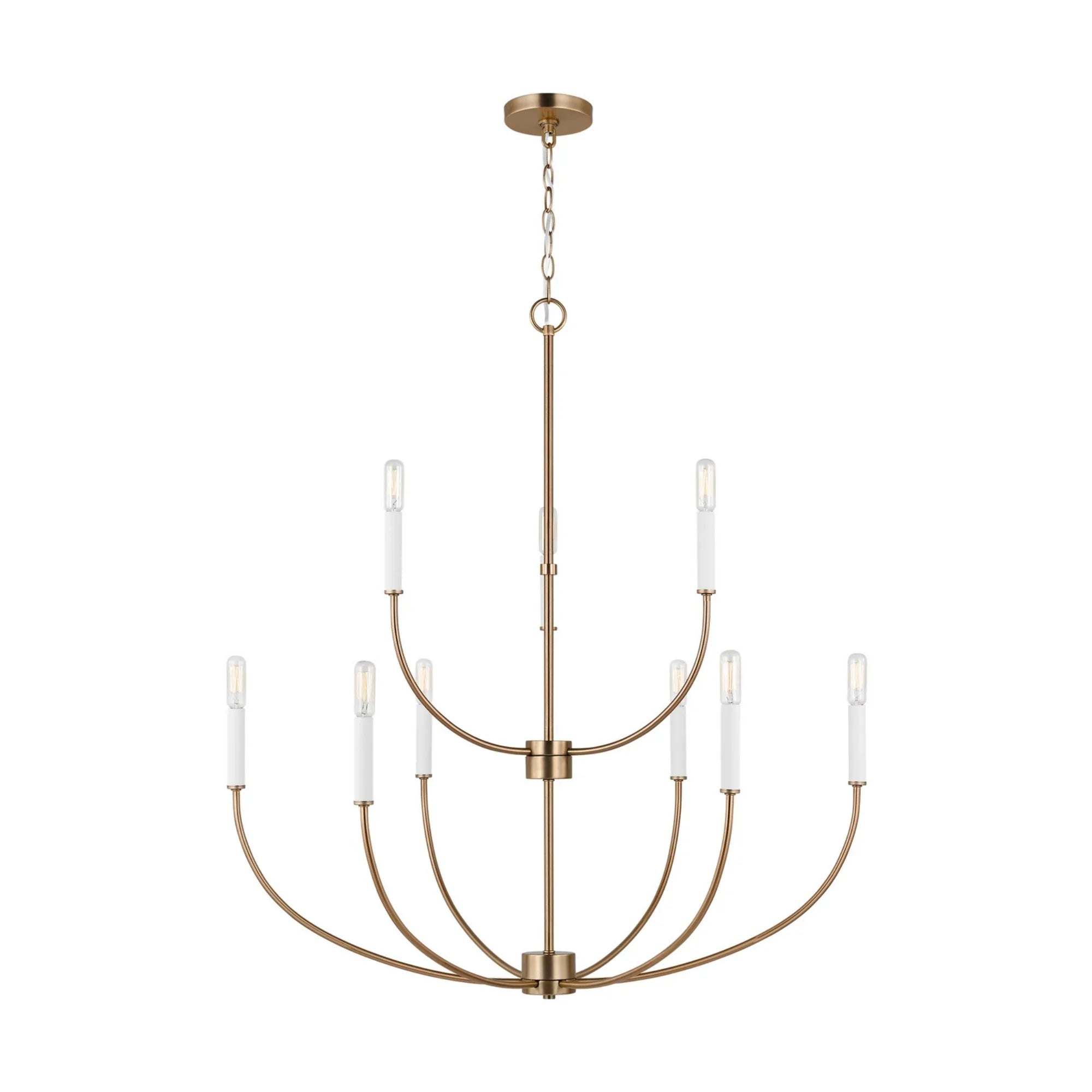 Greenwich 34" 9-Light LED Chandelier, Satin Brass Finish - Bees Lighting