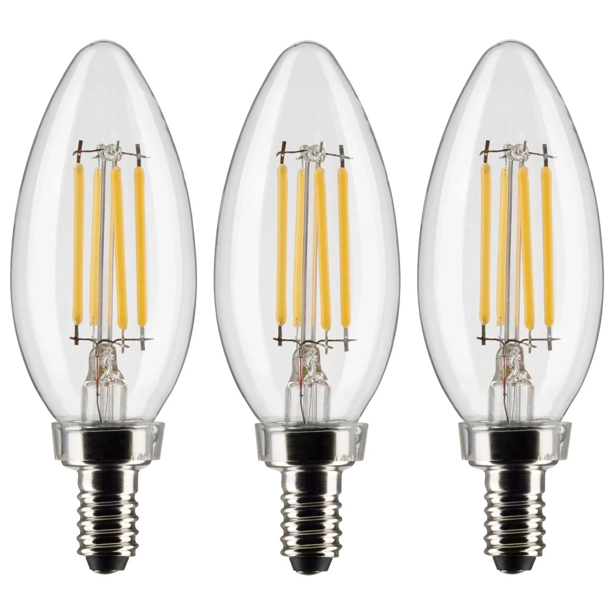 B11 Candle Filament LED Bulb, 40W Equal, 4W, 350lm, 2700K, E12 Candelabra, Clear, Pack of 3 - Bees Lighting