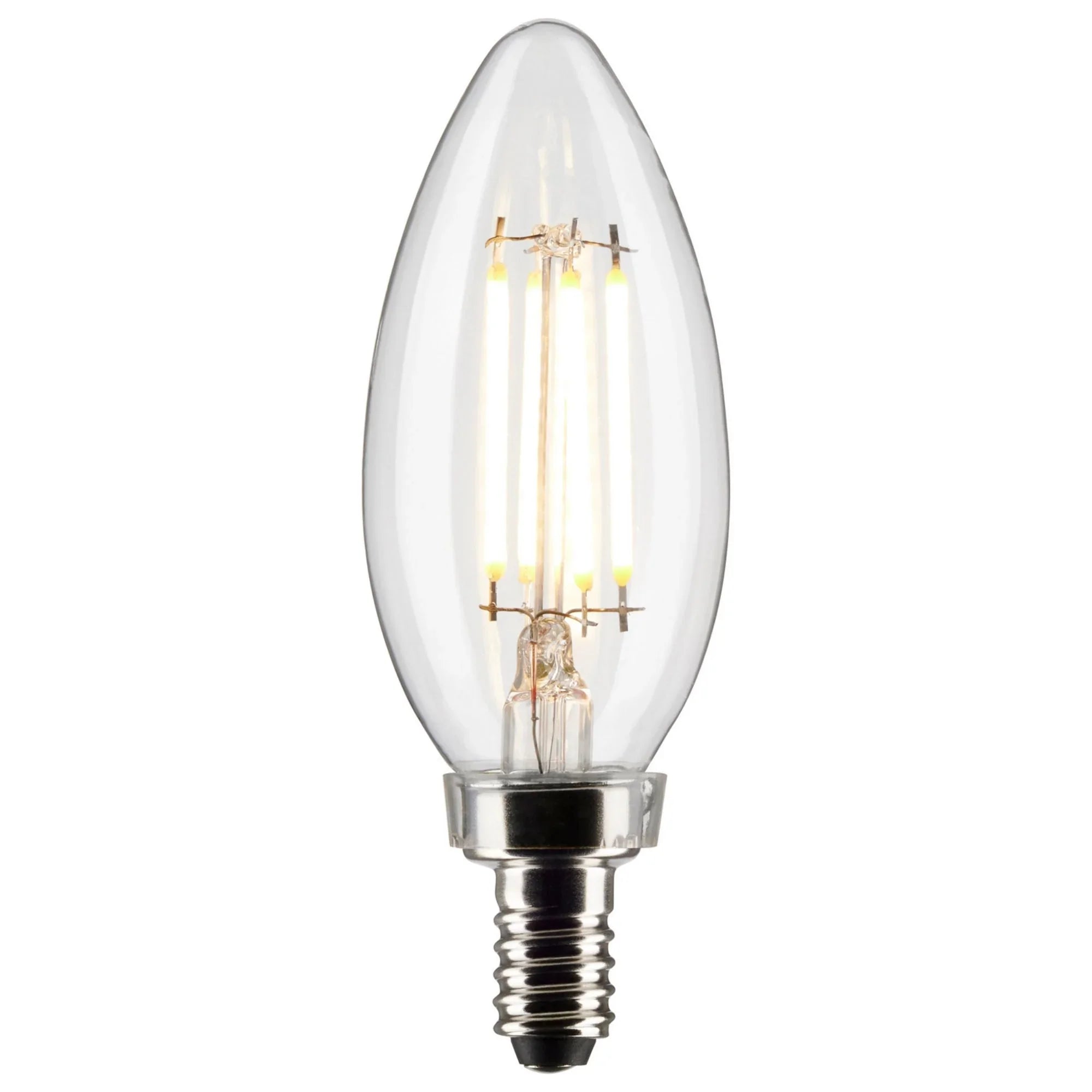 B11 Candle Filament LED Bulb, 40W Equal, 4W, 350lm, 2700K, E12 Candelabra, Clear, Pack of 3 - Bees Lighting