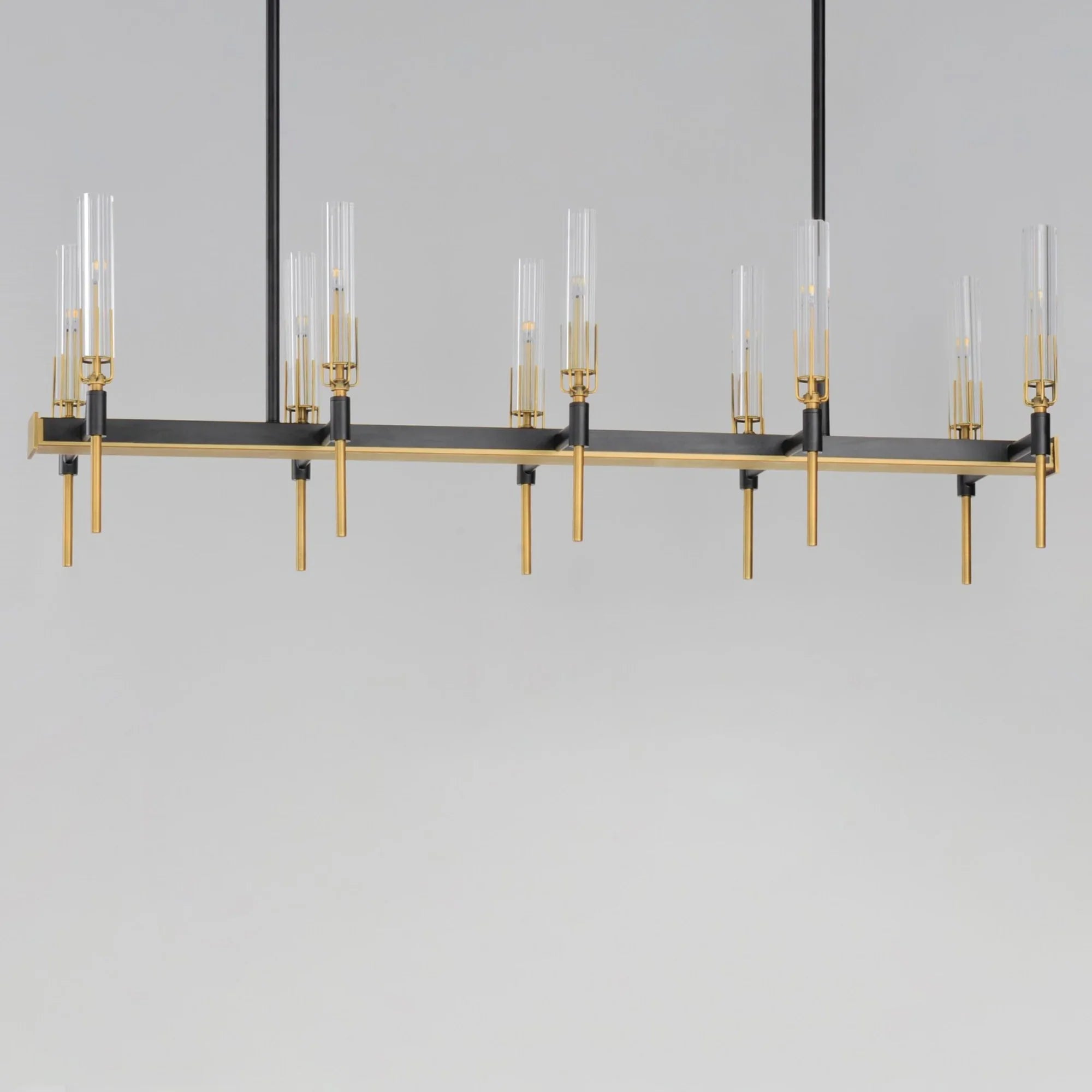 Flambeau 45" LED Linear Chandelier, Black & Antique Brass Finish - Bees Lighting