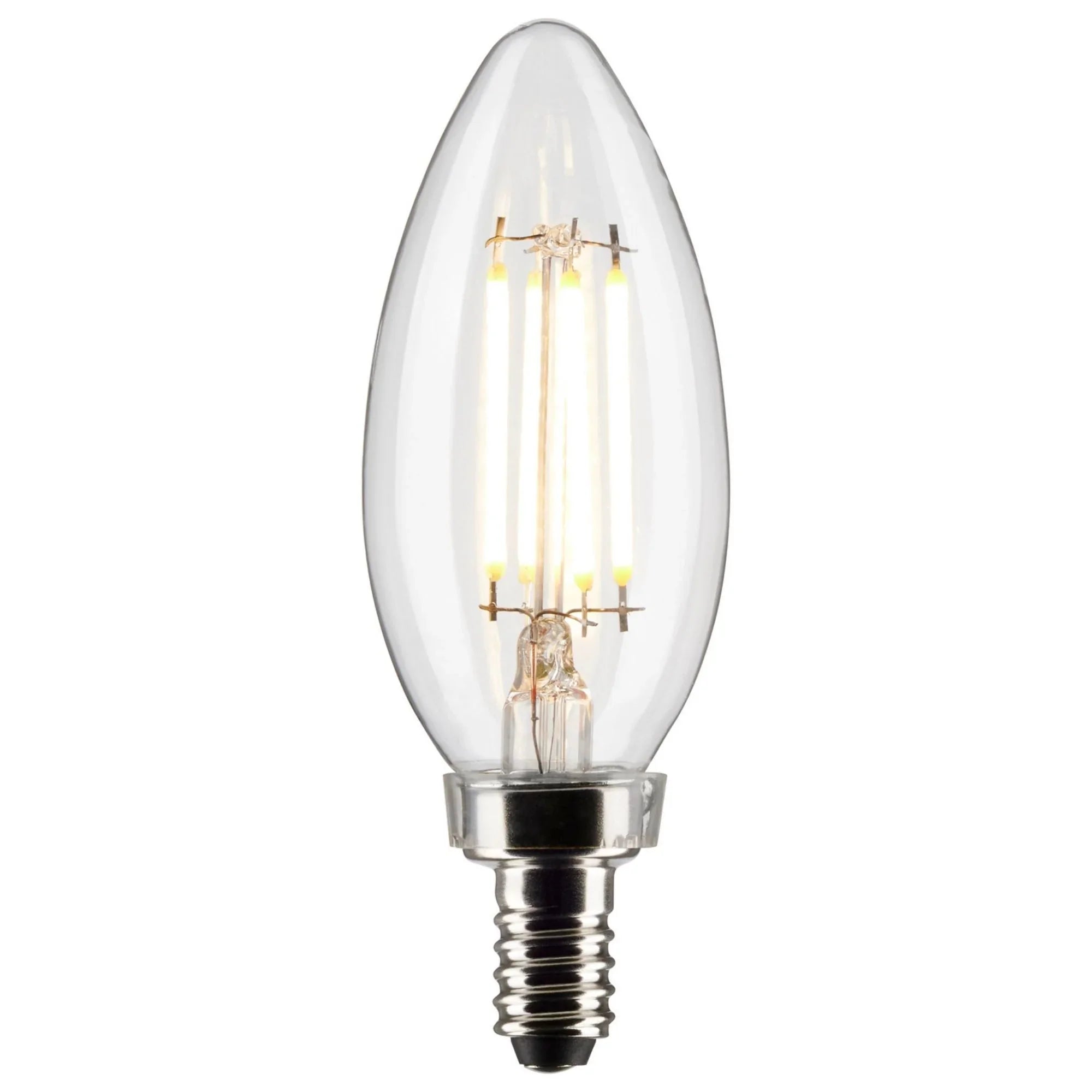 B11 Candle Filament LED Bulb, 40W Equal, 4W, 350lm, 3000K, E12 Candelabra, Clear, Pack of 3 - Bees Lighting
