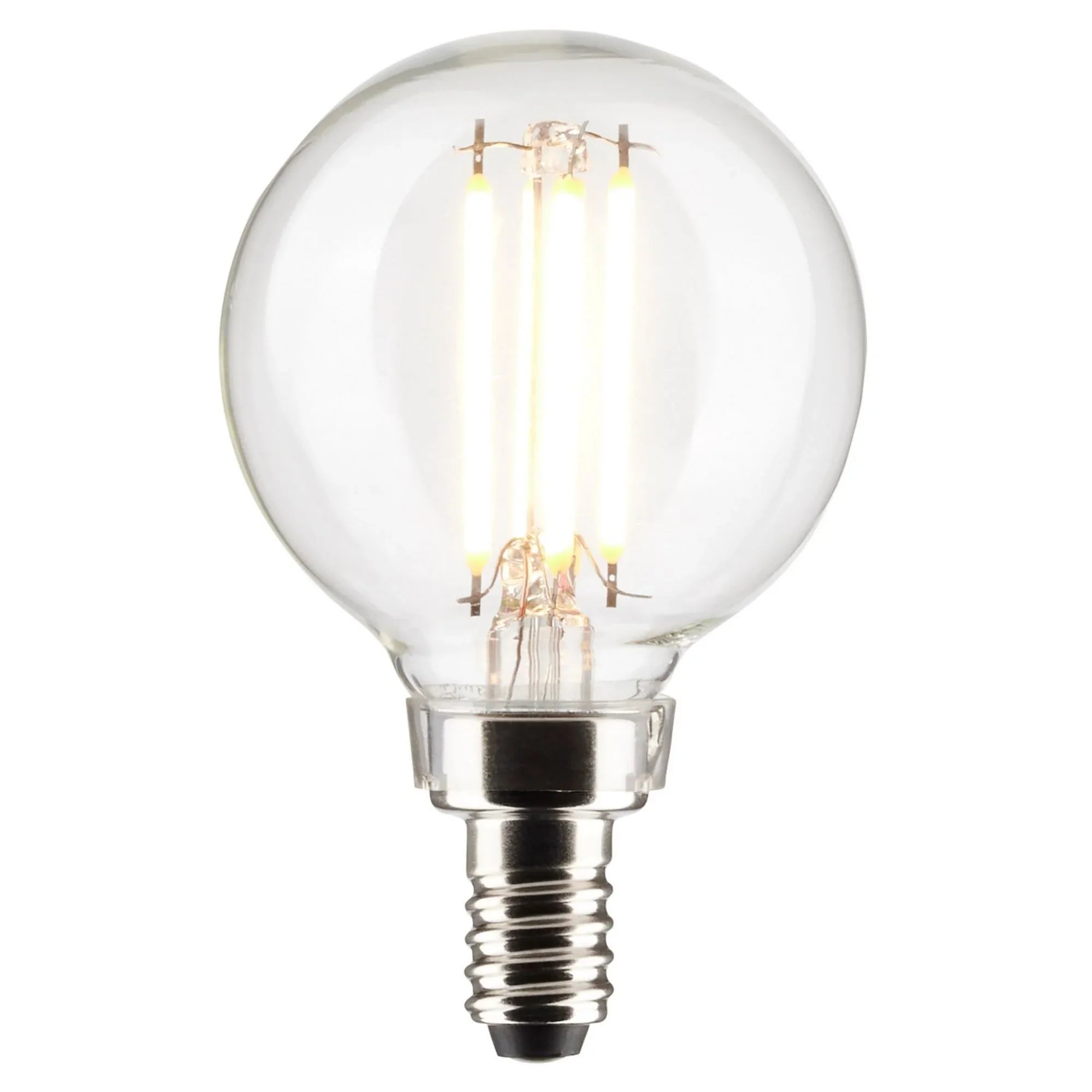 G16.5 Filament LED Globe Bulb, 6W, 500 Lumens, 60W Equal, 2700K, E12 Base, Clear, Pack of 2 - Bees Lighting