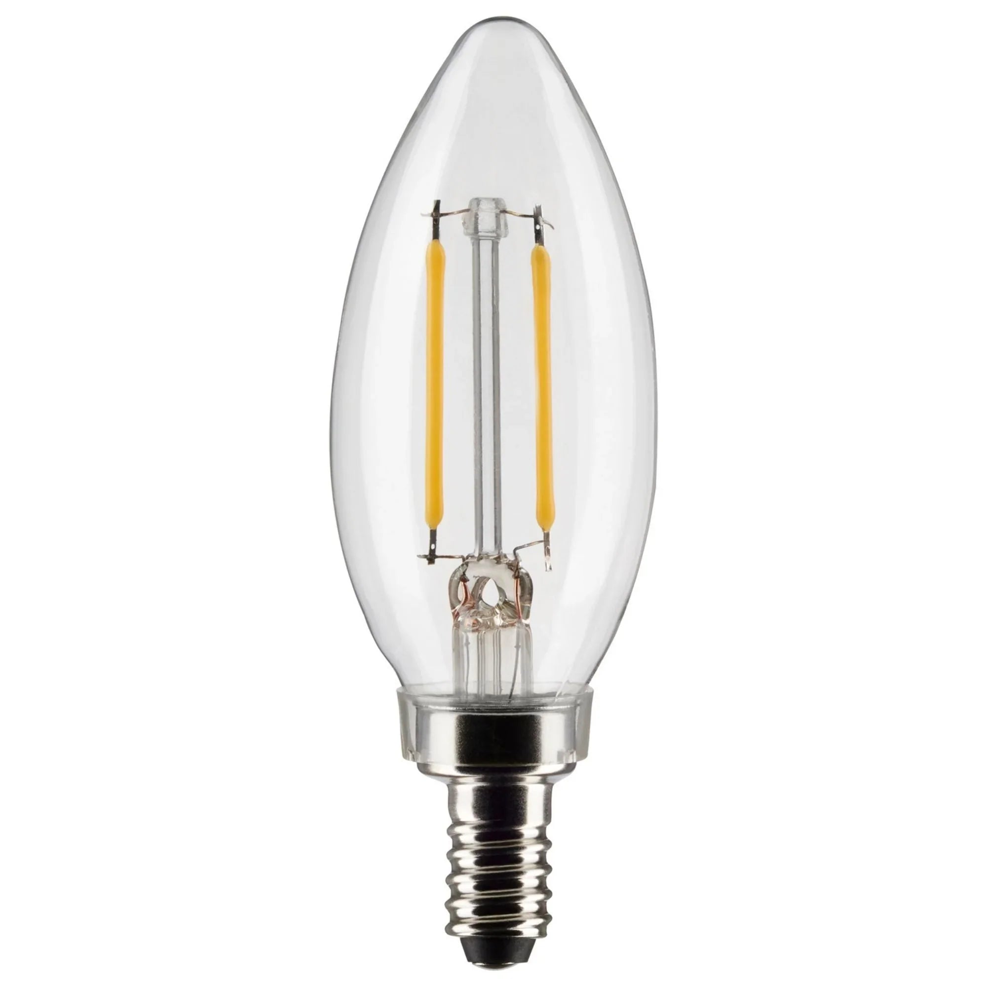 B11 Candle Filament LED Bulb, 3 Watts, 200 Lumens, 2700K, E12 Candelabra Base, Clear, Pack of 2 - Bees Lighting