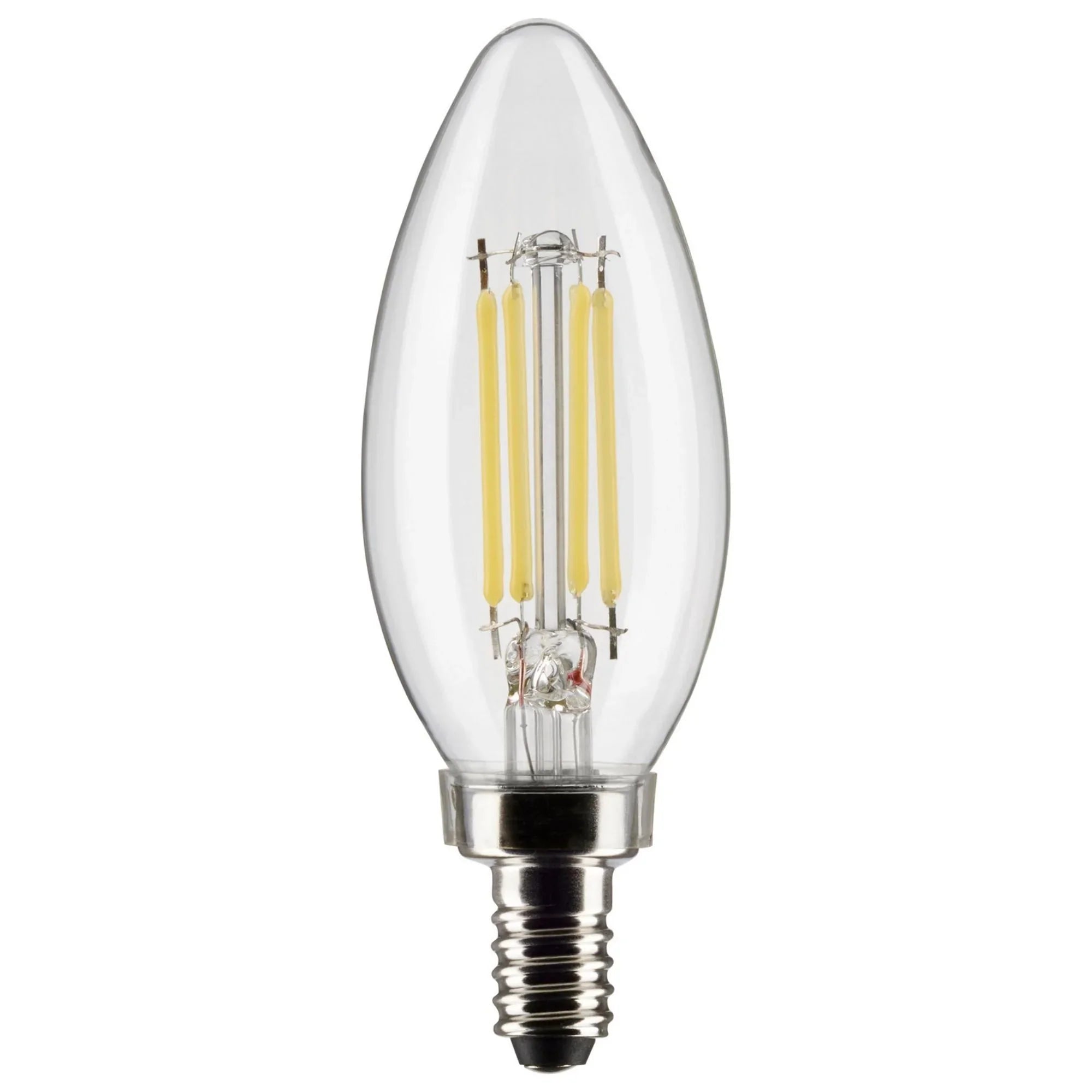 B11 Candle Filament LED Bulb, 6W, 500lm, 2700K, E12 Candelabra Base, Clear Finish, Pack of 2 - Bees Lighting