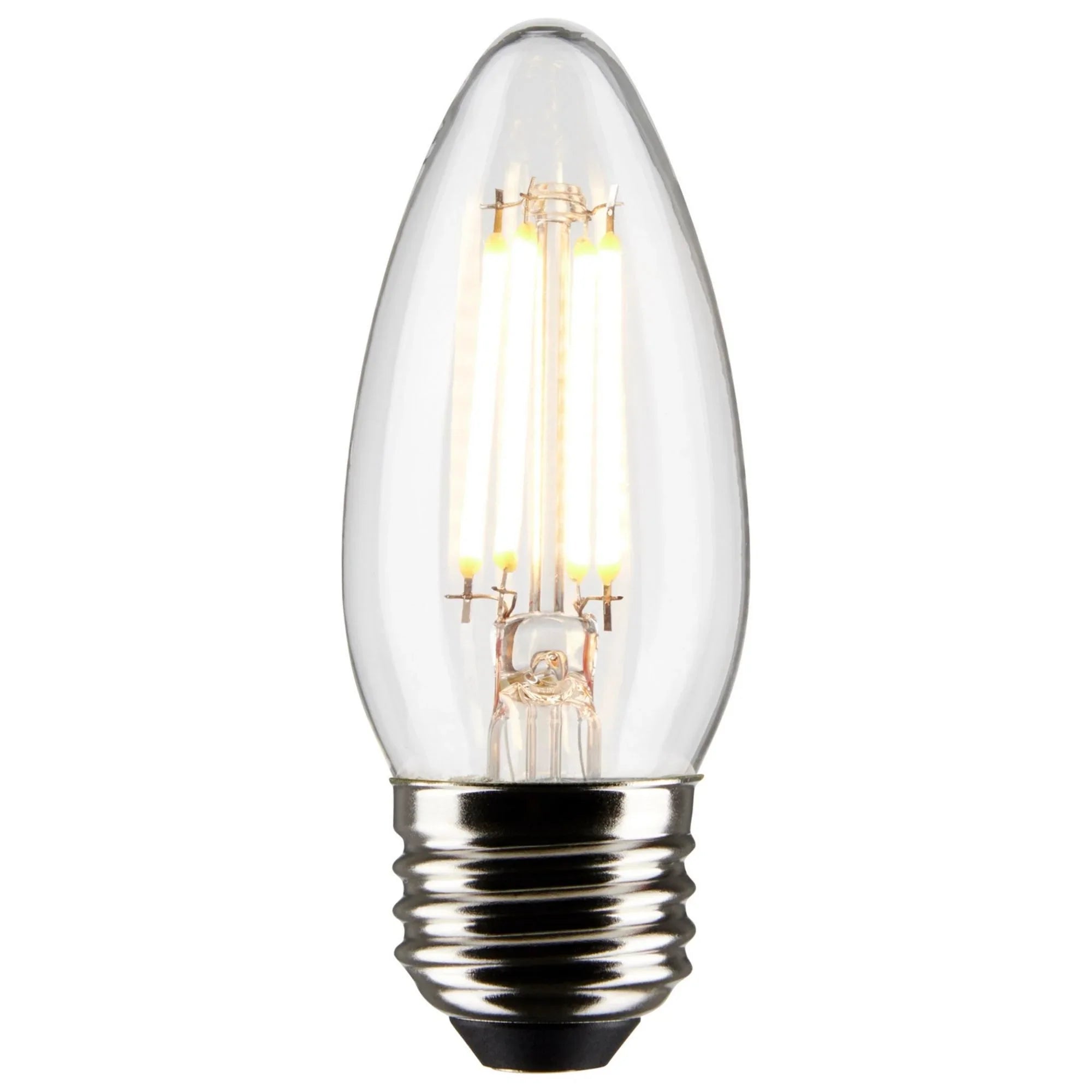 B11 Candle Filament LED Bulb, 4 Watts, 350 Lumens, 3000K, E26 Medium Base, Clear, Pack of 2 - Bees Lighting