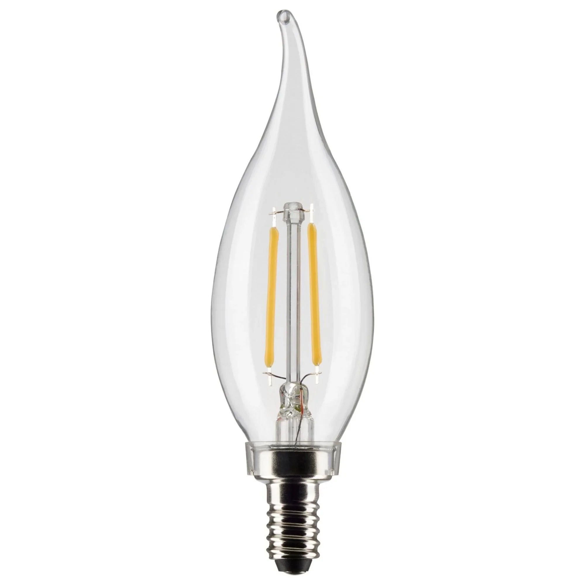 CA10 Filament LED Bulb, 3 Watts, 200 Lumens, 2700K, E12 Candelabra Base, Clear, Pack of 2 - Bees Lighting