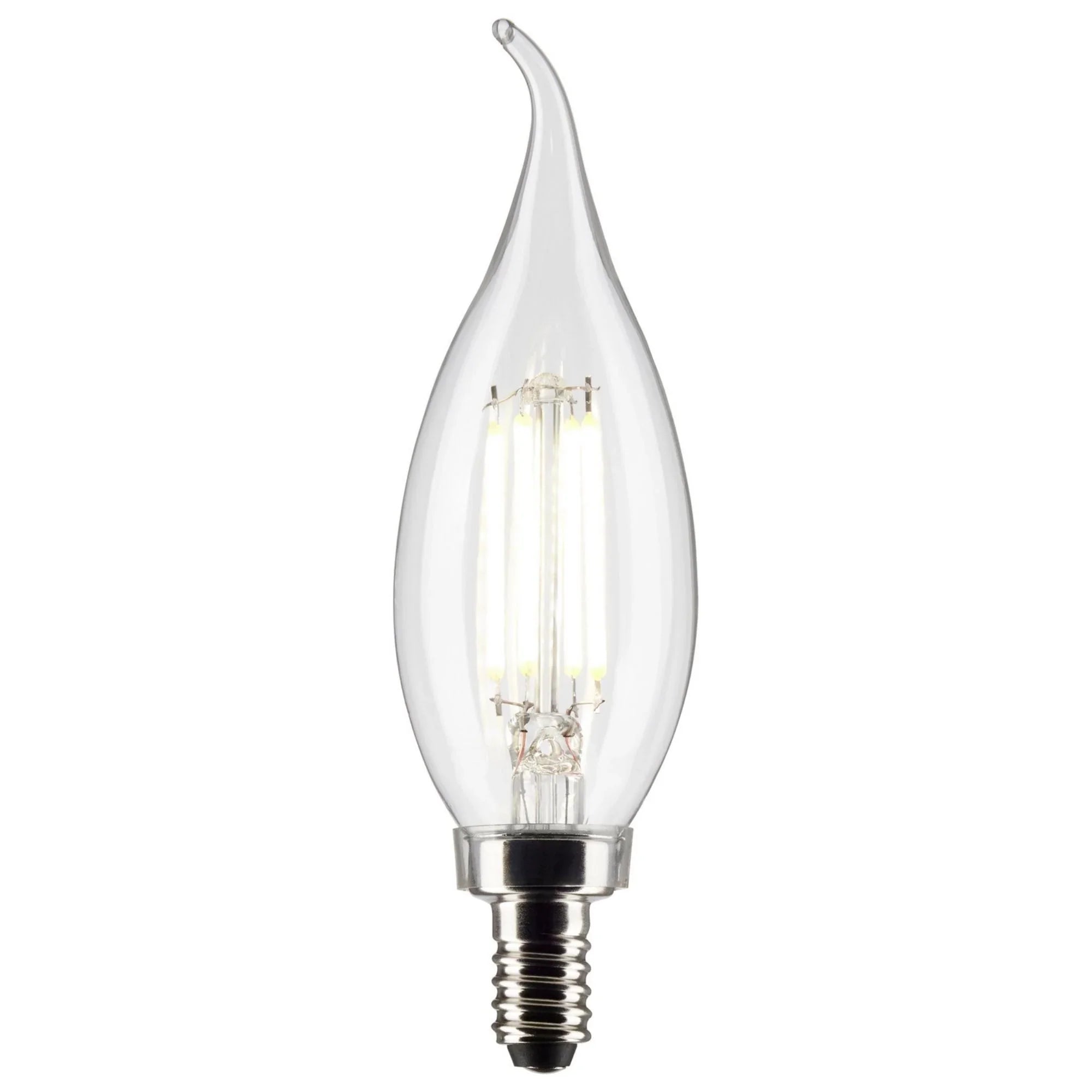 CA10 Filament LED Bulb, 6W, 500lm, 2700K, 60W Equal, E12 Candelabra Base, Clear, Pack of 2 - Bees Lighting