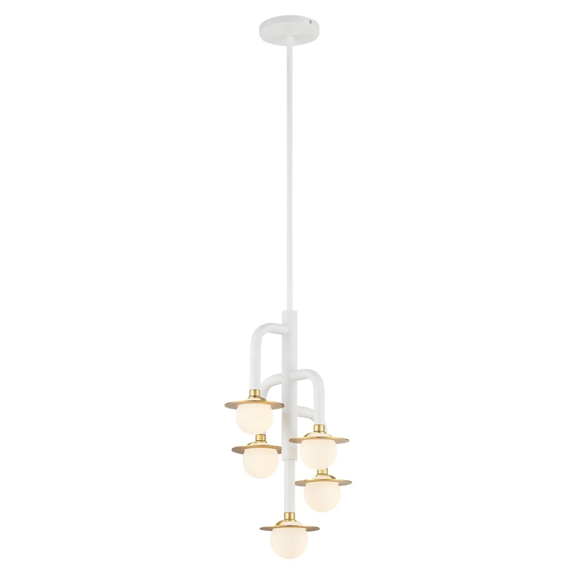 Tubular 12" 5-Light Chandelier, Matte White & Honey Gold Finish - Bees Lighting