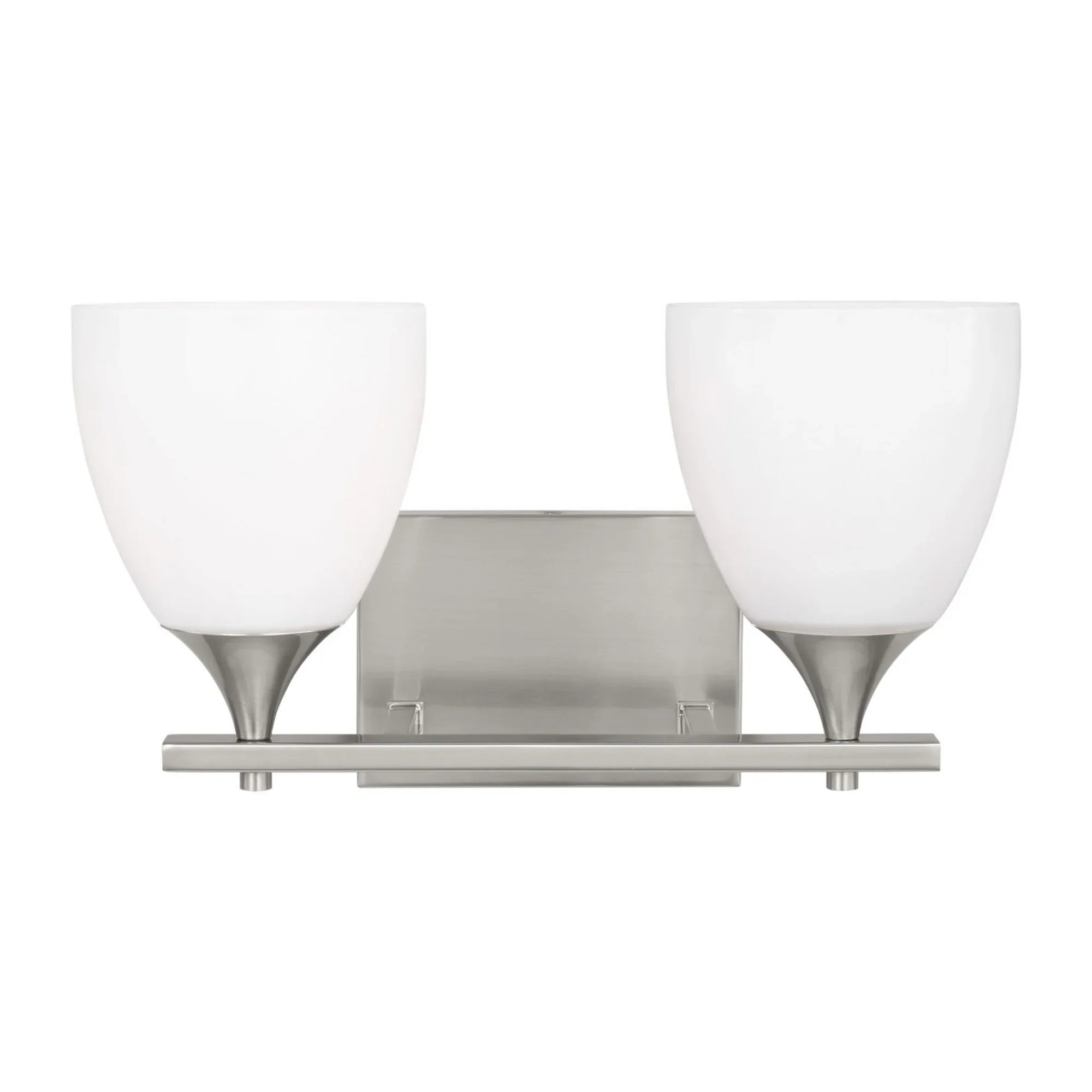Toffino 16" 2-Light Bathroom Vanity, Brushed Steel Finish with Milk Glass - Bees Lighting
