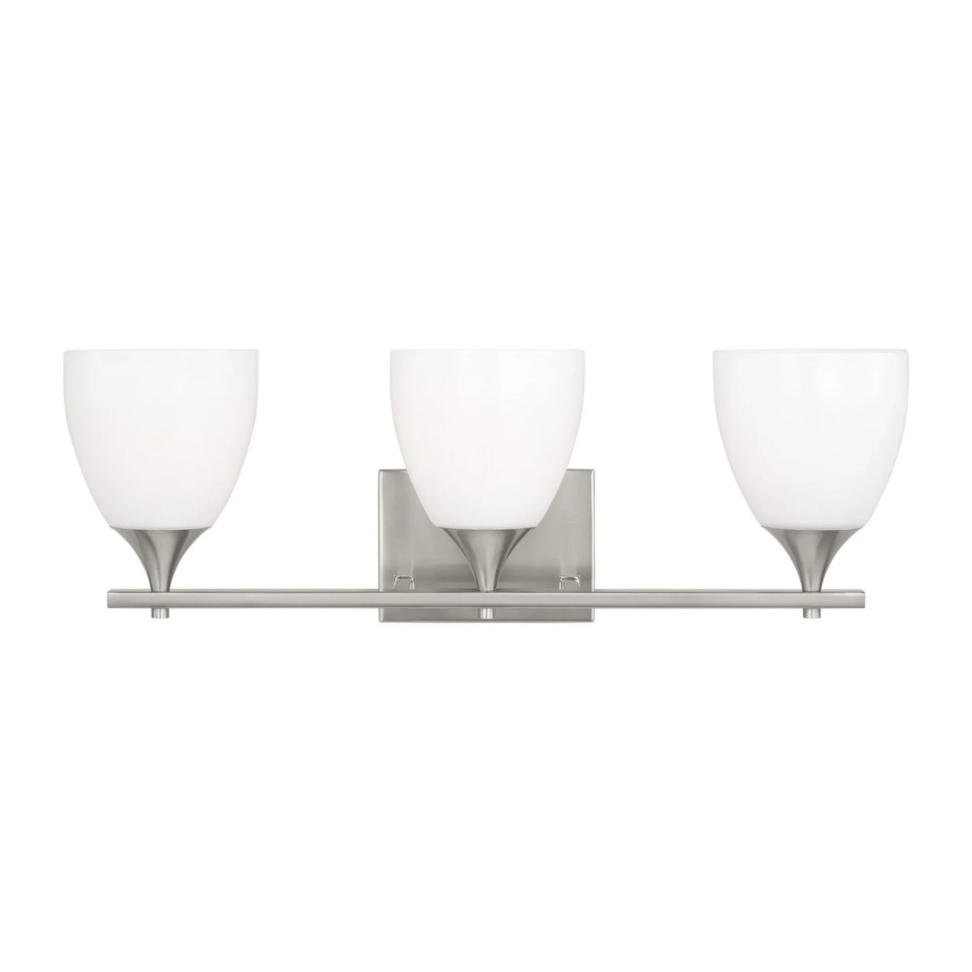 Toffino 26" 3-Light Bathroom Vanity, Brushed Steel Finish with Milk Glass - Bees Lighting