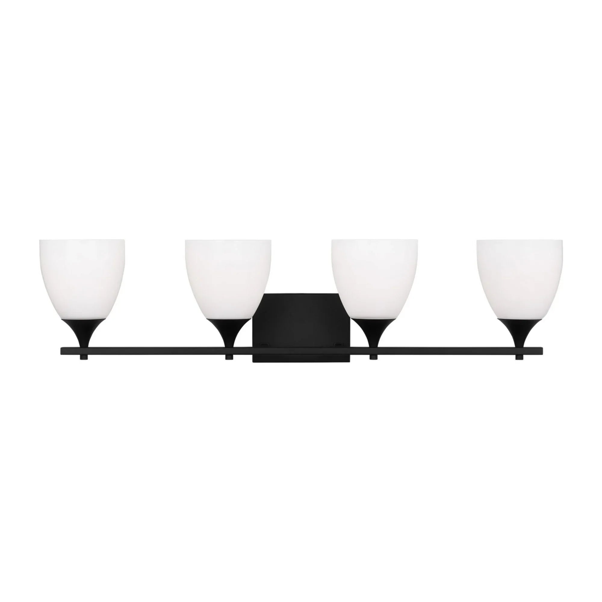 Toffino 36" 4-Light Bathroom Vanity, Midnight Black Finish with Milk Glass - Bees Lighting