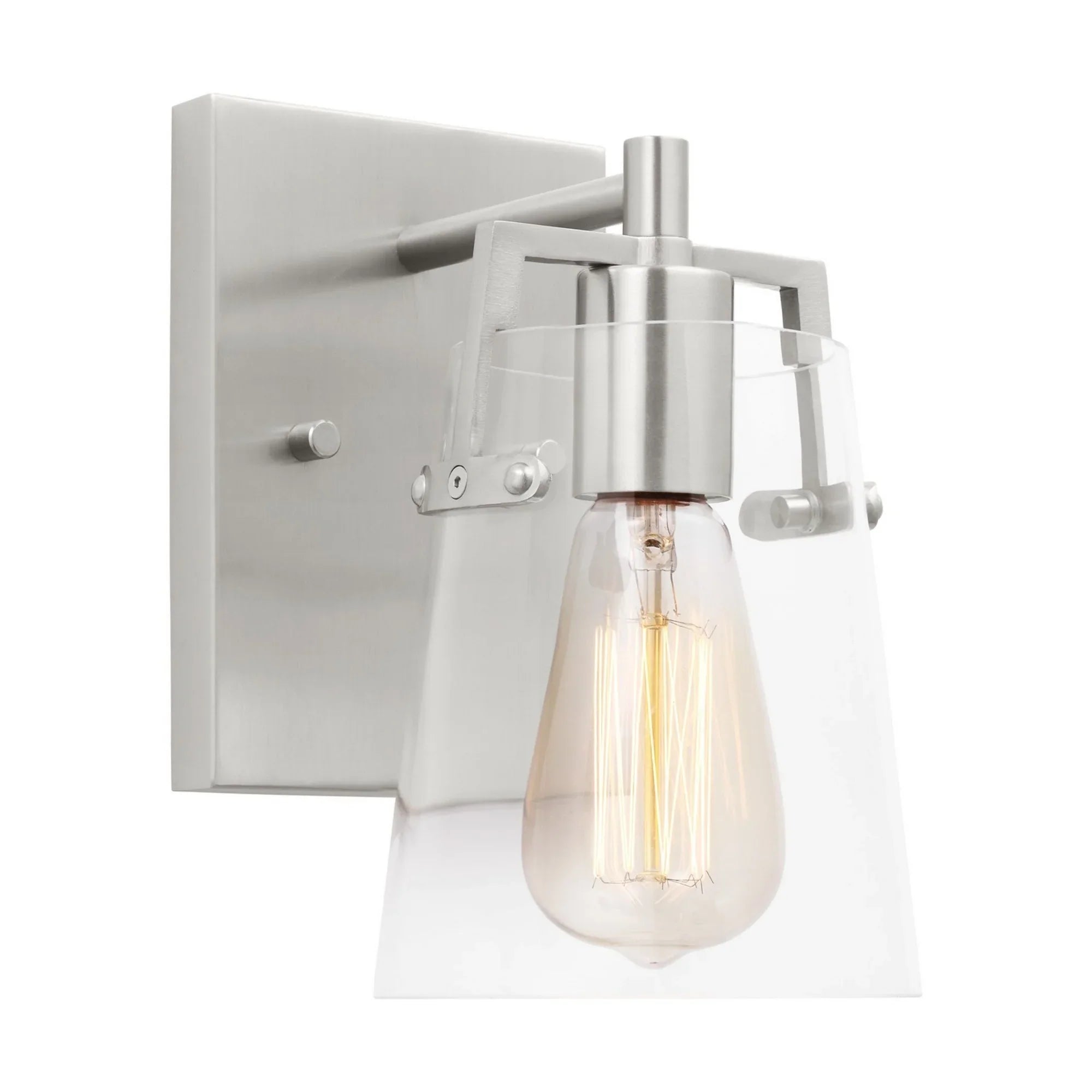 Crofton 9" Bathroom Sconce, Brushed Steel Finish with Clear Glass - Bees Lighting