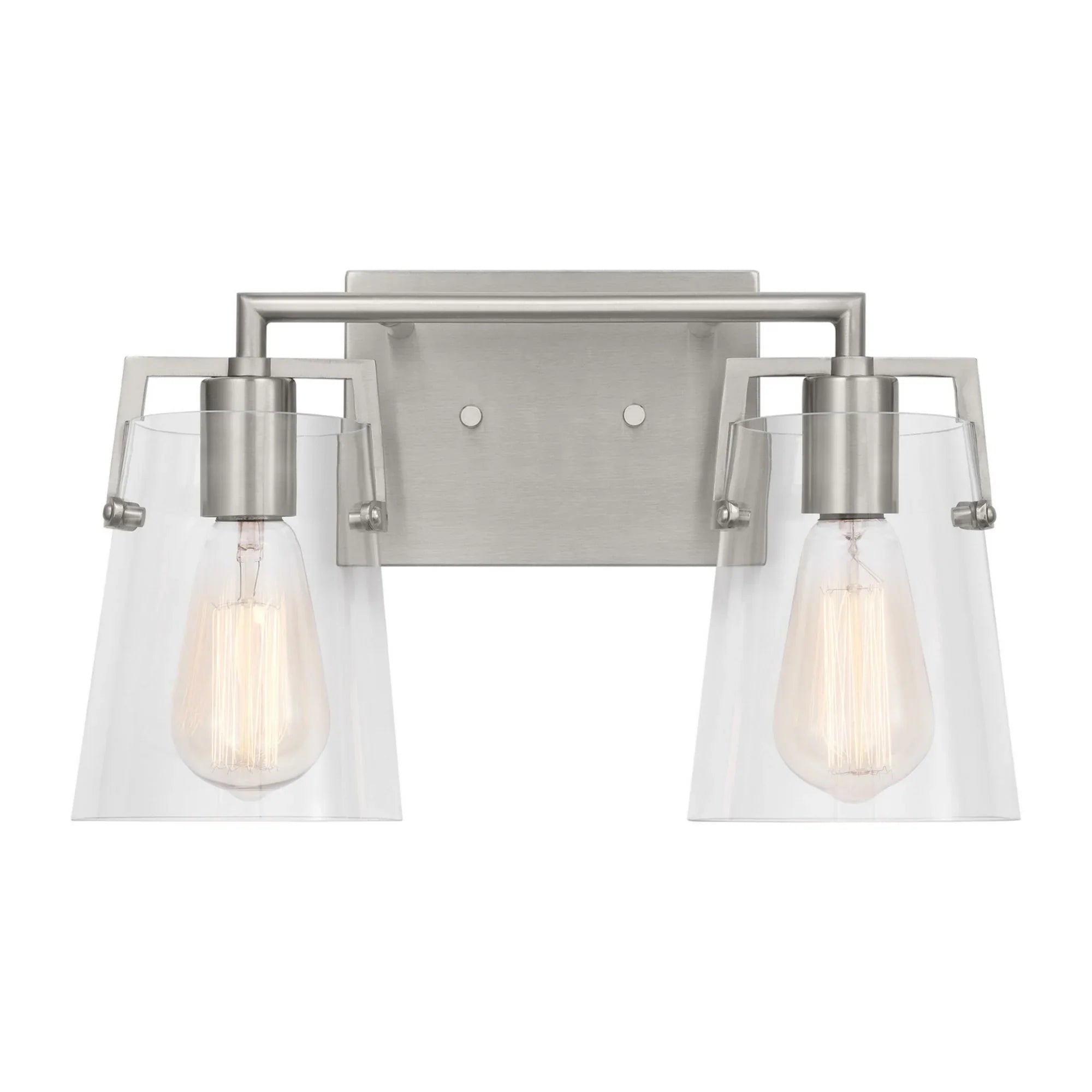 Crofton 15" 2-Light Bathroom Vanity, Brushed Steel Finish with Clear Glass - Bees Lighting