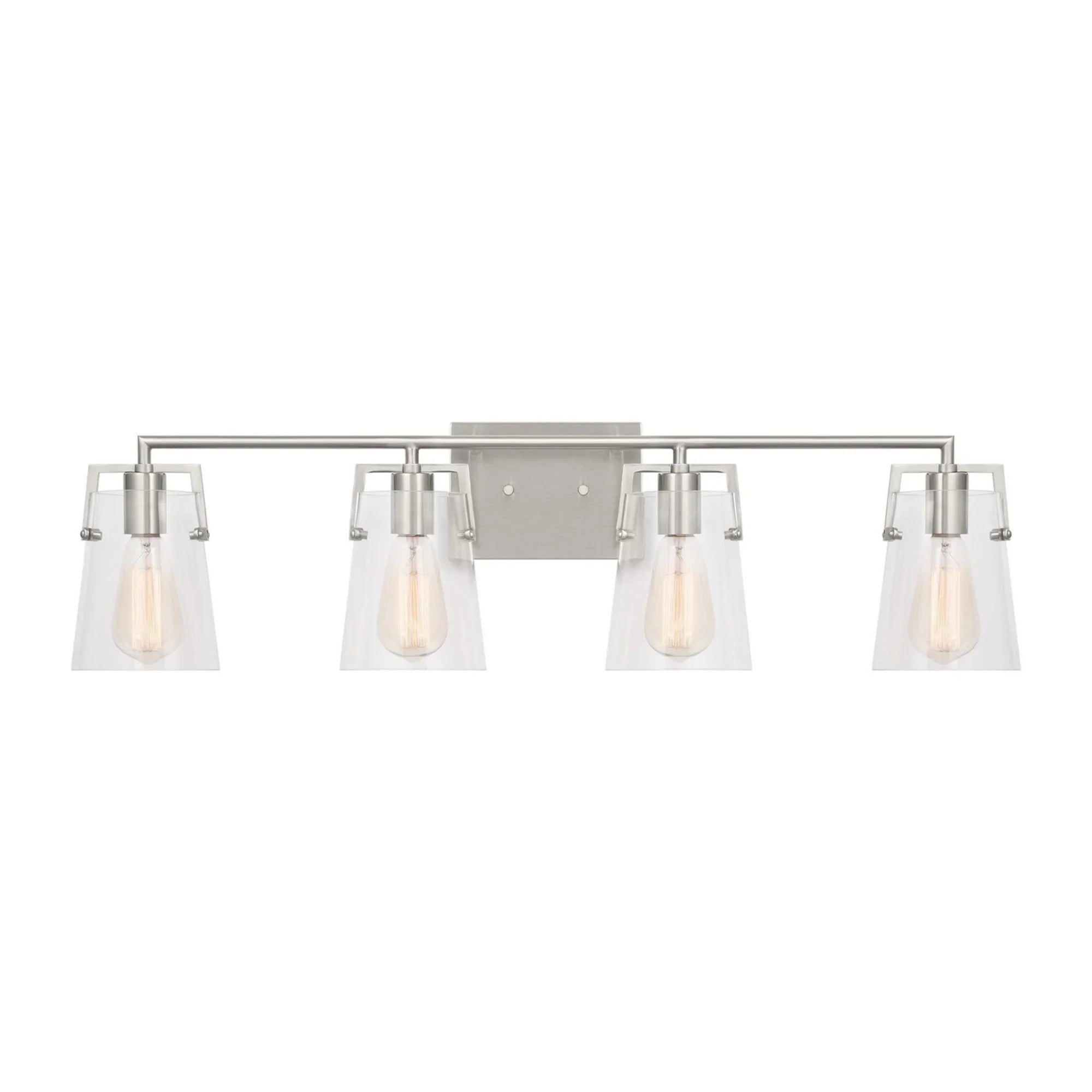 Crofton 33" 4-Light Bathroom Vanity, Brushed Steel Finish with Clear Glass - Bees Lighting