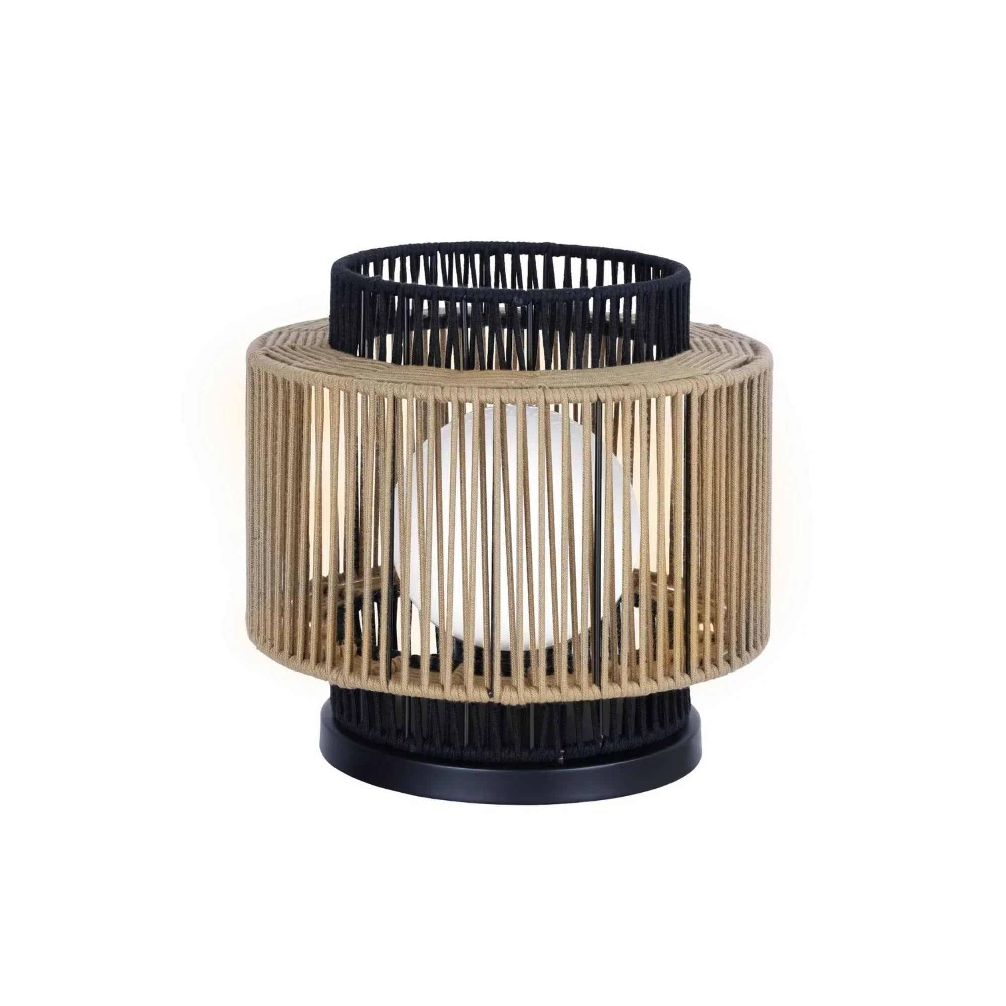Aden 17" Outdoor Portable Lamp, Black & Brown PET Weave Finish - Bees Lighting